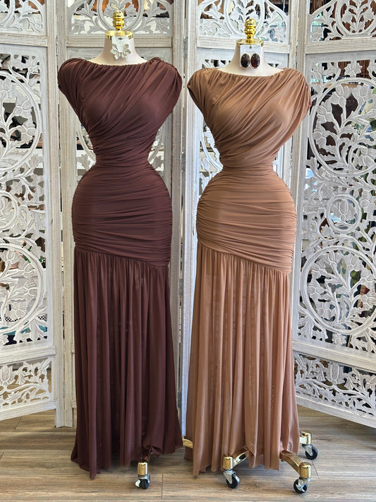 Wrapped Boatneck Maxi Dress- Stretchy, Estira