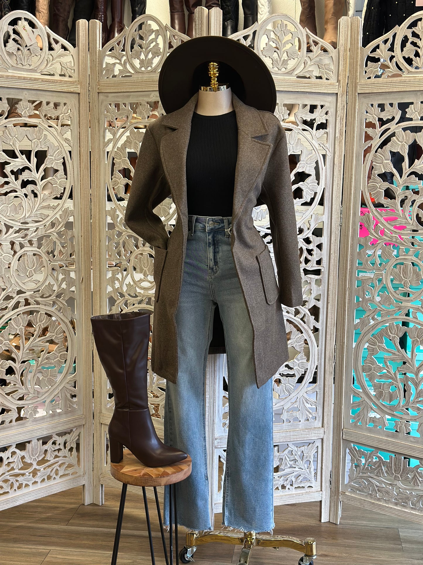 Taupe Pocket Long Coat