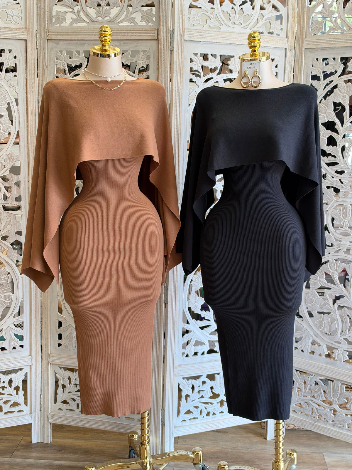 Paradigm Cape Midi Dress- Estira , Stretchy