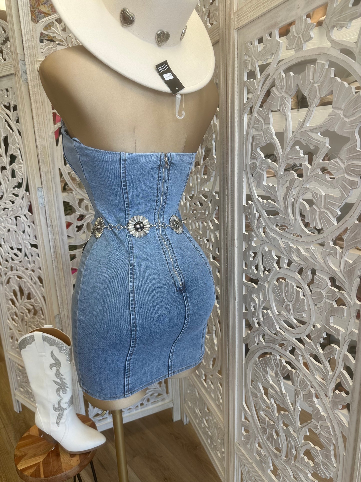 Corset Denim Mini Dress- Slightly Stretchy estira poco.