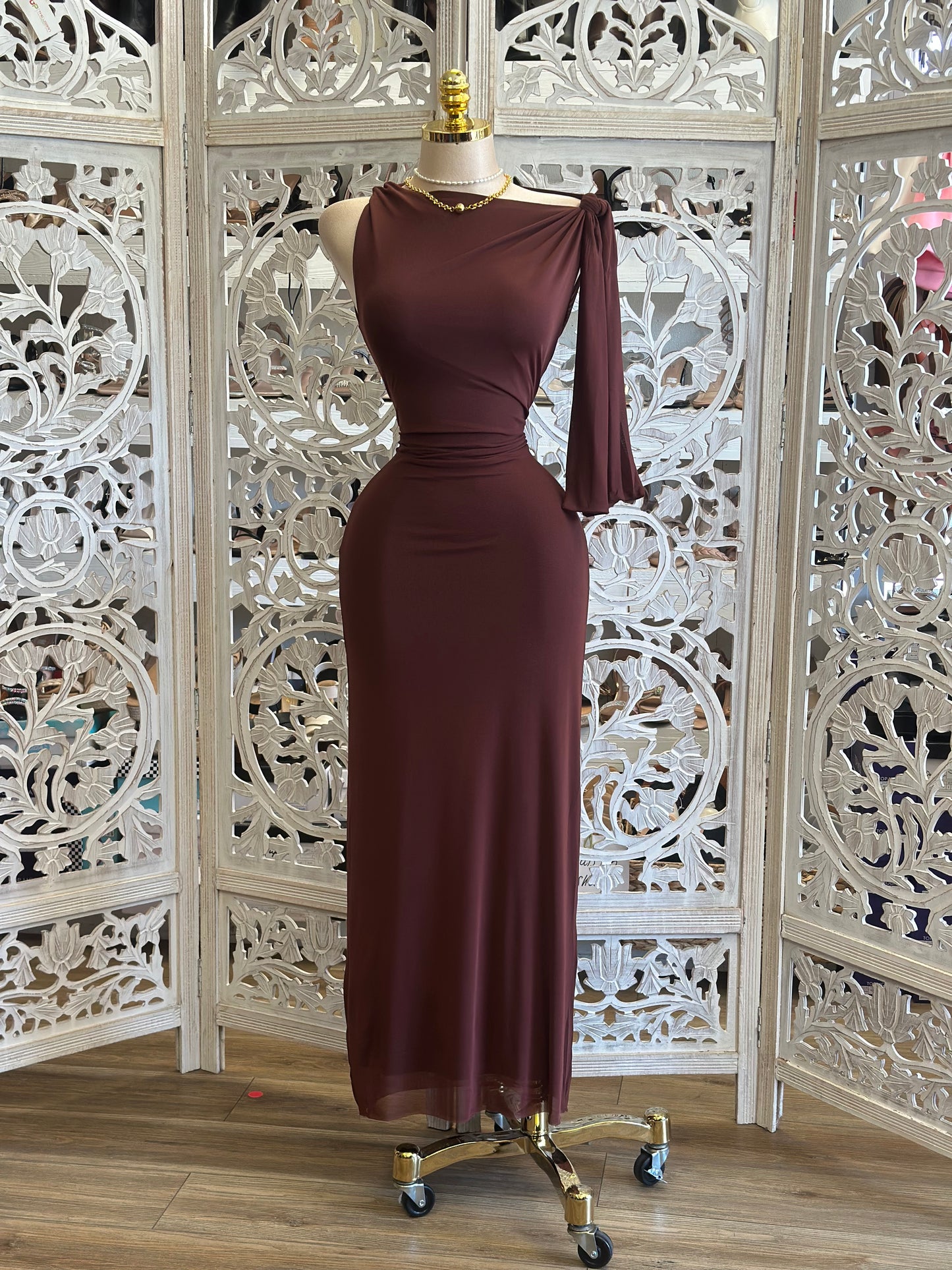 Deep Burgundy Sleek Asymmetrical Dress- Stretchy, Estira