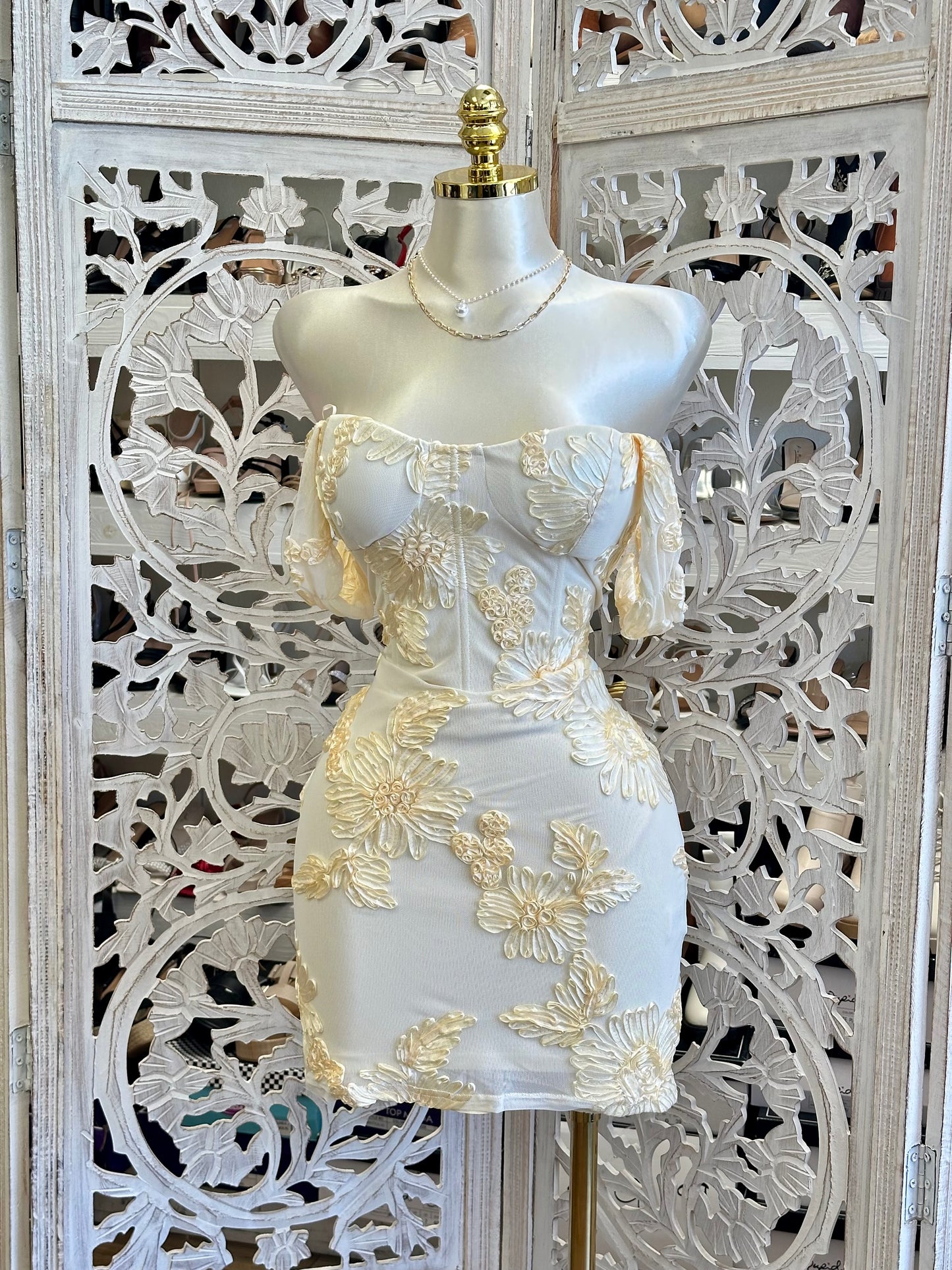 Off Shoulder  Floral Mini Dress-Stretchy, Estira