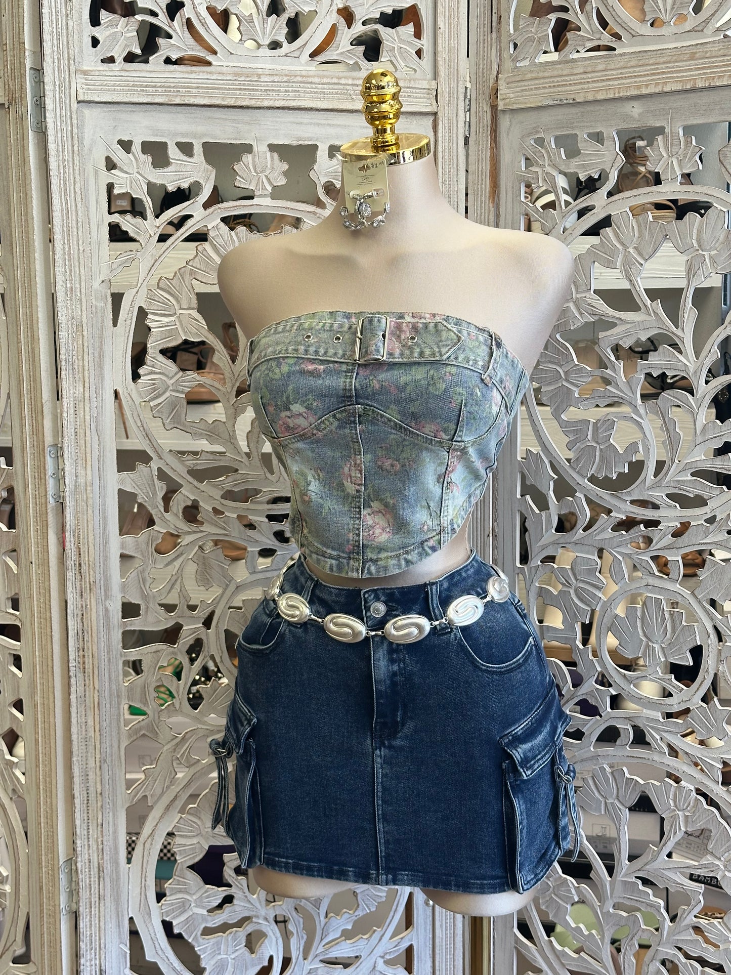 Sculpted Denim Utility Skirt -Estira ,  Stretchy