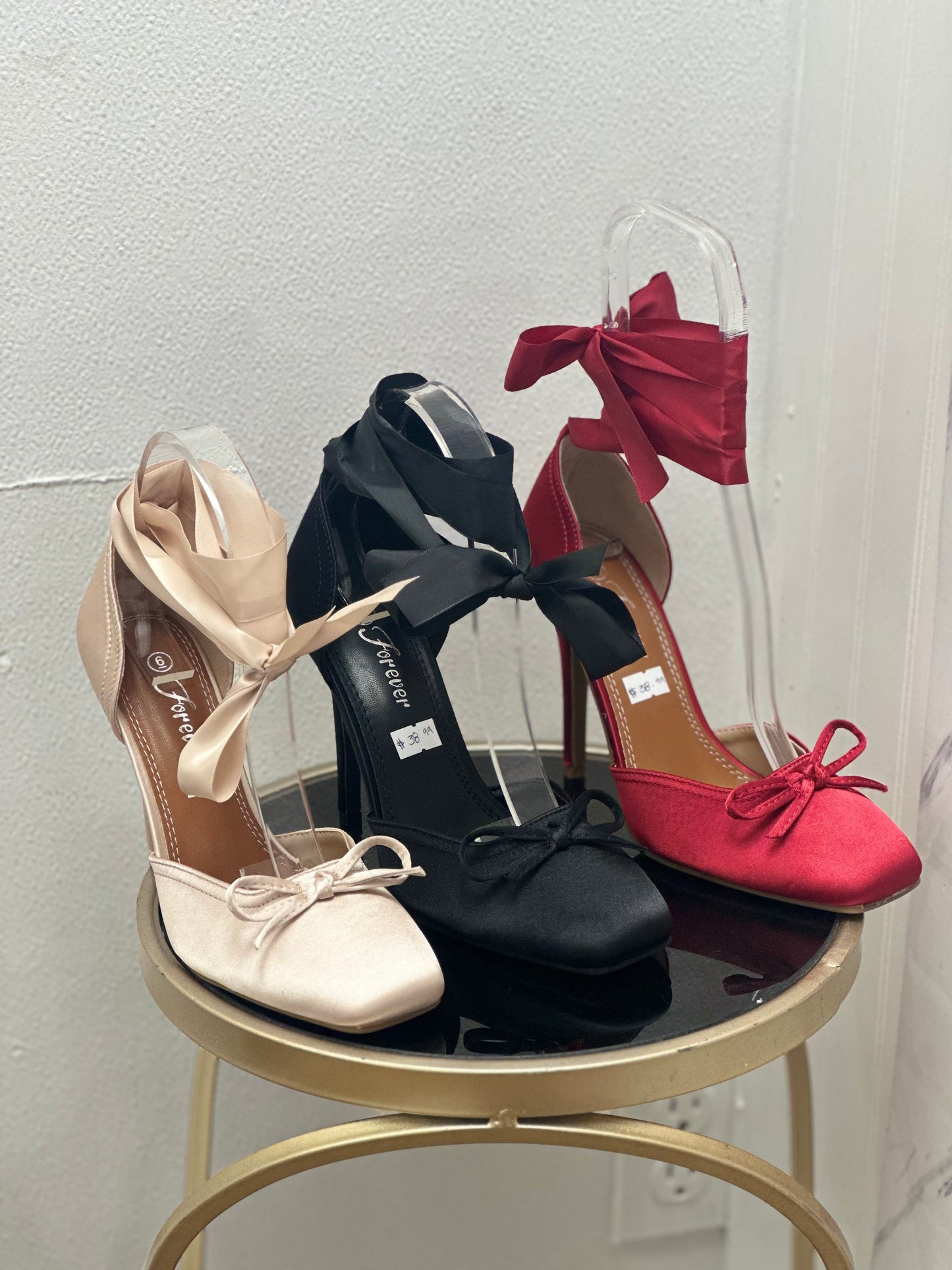 Satin Ribbon Closed Toes Heels