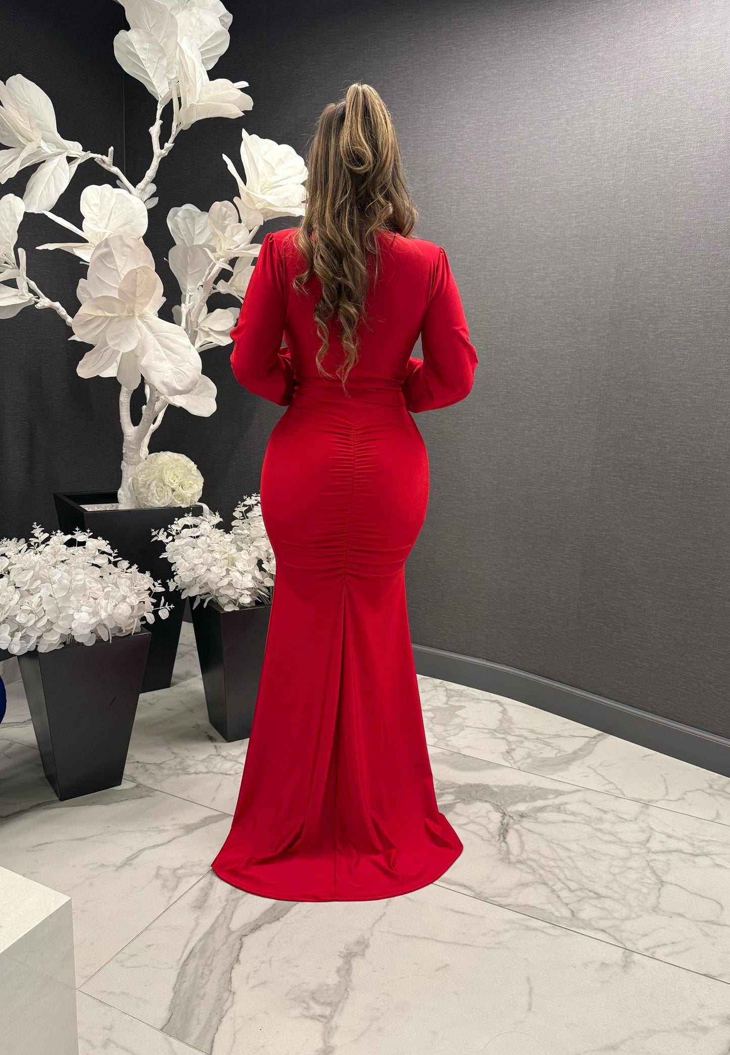 Bright Red Knotted Gown-Stretchy,Estira