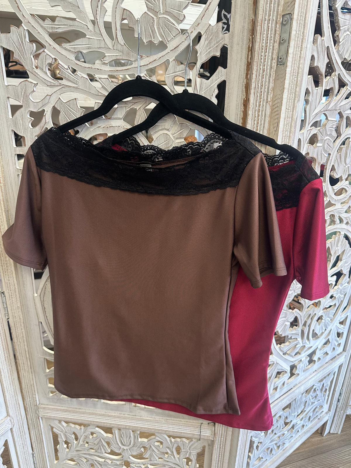 Sultry Silhouette Lace Accent Top -Stretchy, Estira