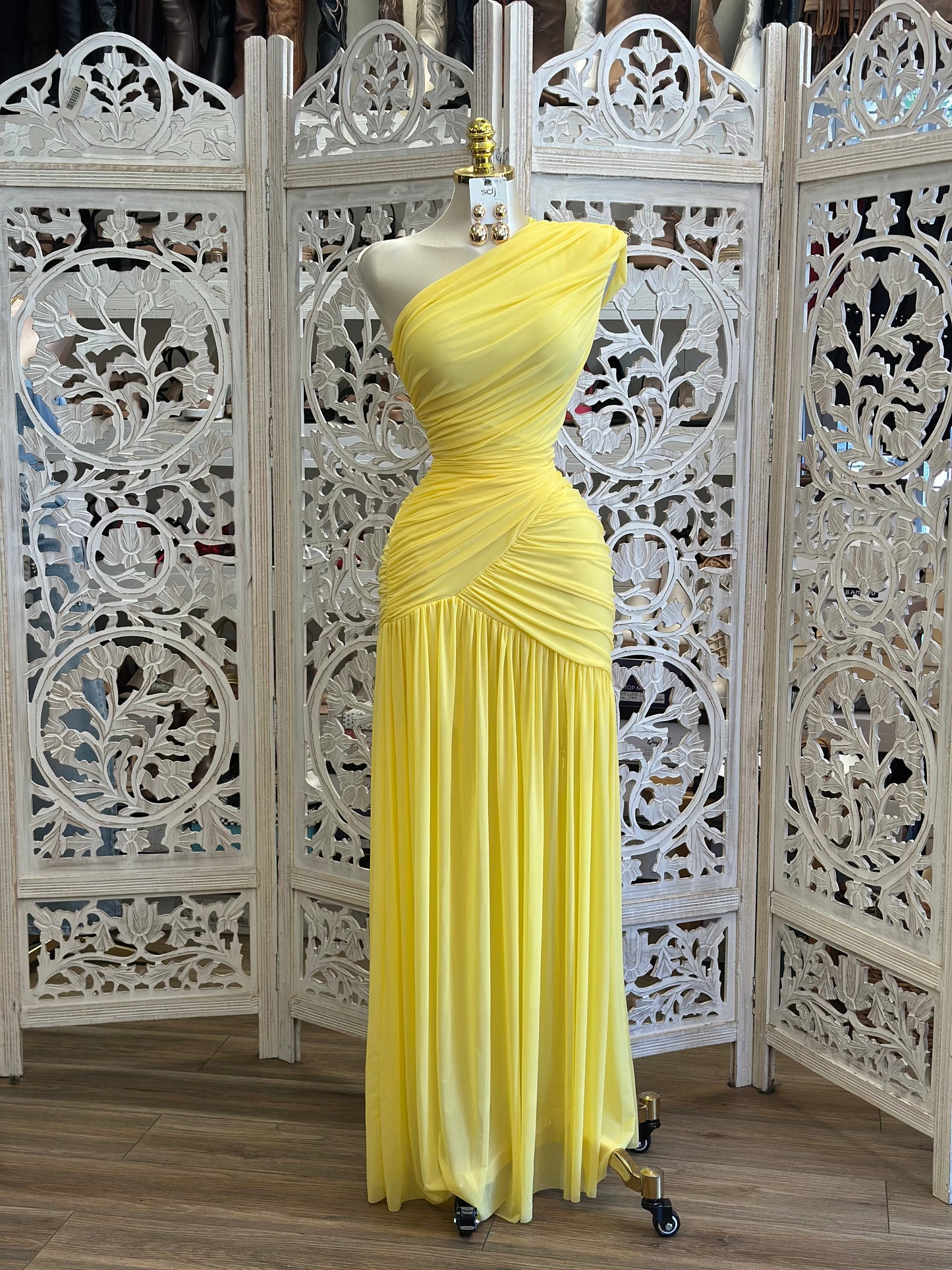 Bright Yellow Wrapped Dress- Estira, Stretchy