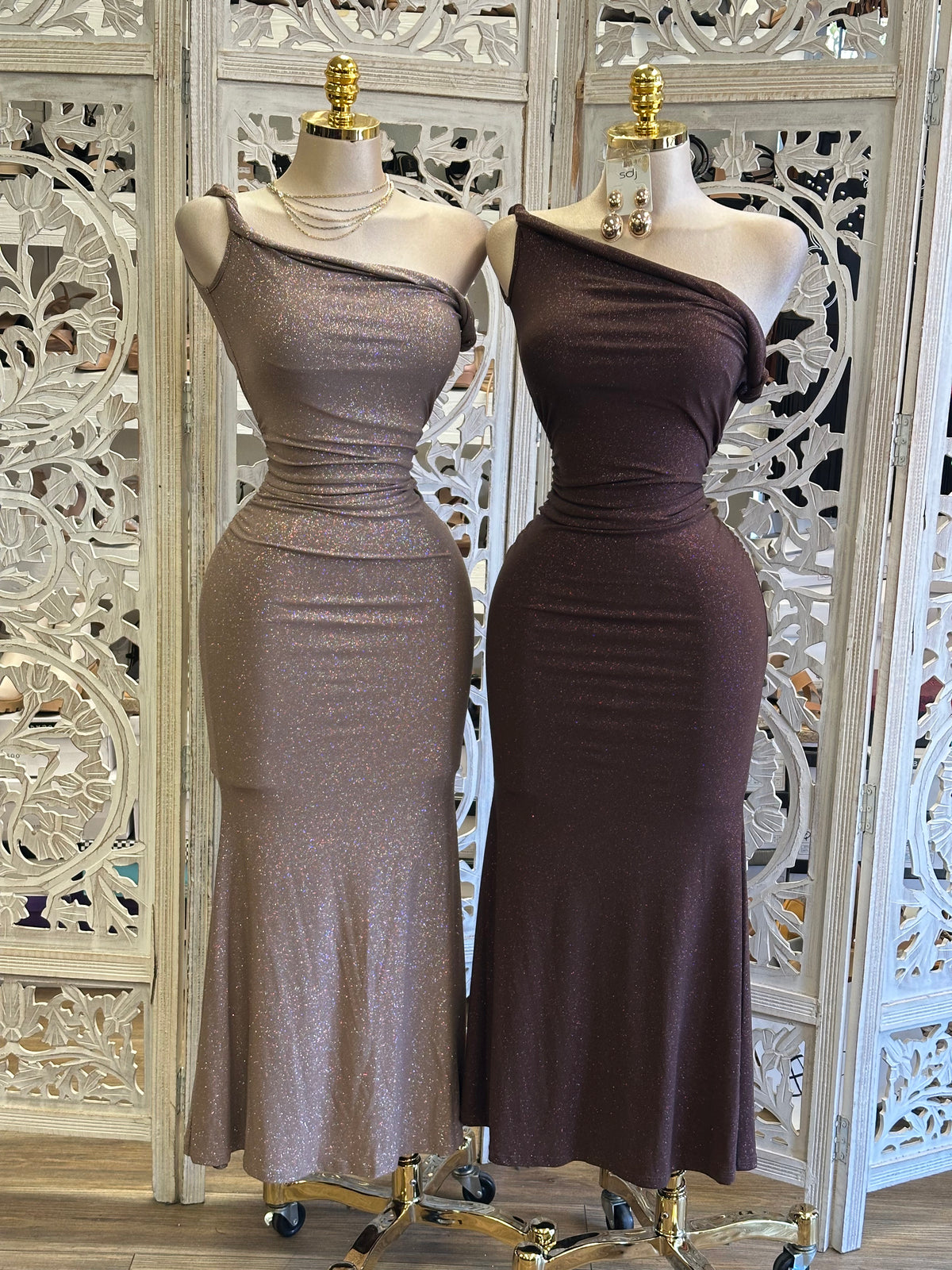 Marcella Draped Mermaid Dress- Estira, Stretchy