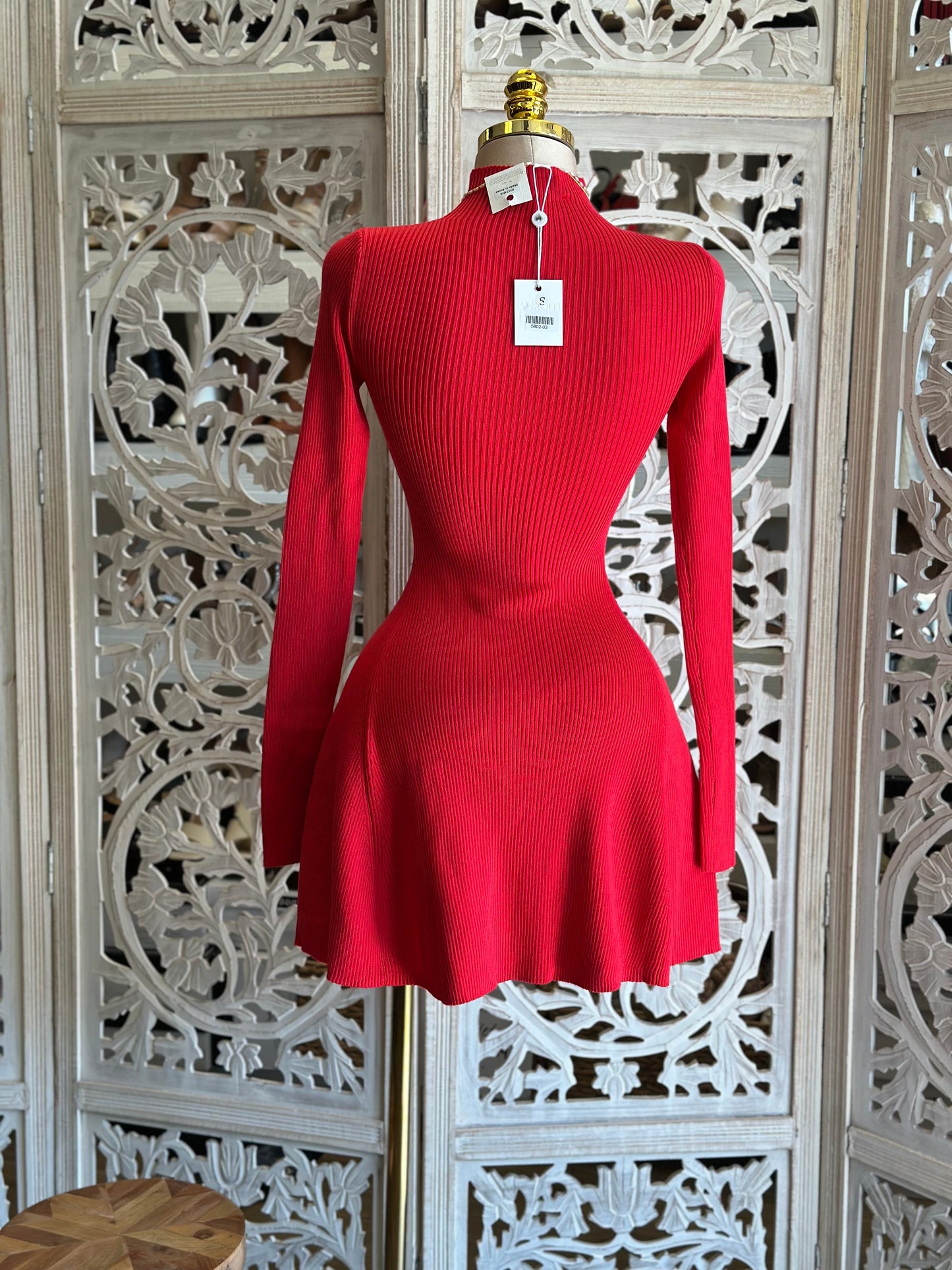 Cherry Ribbed Mini Dress- Stretchy,Estira