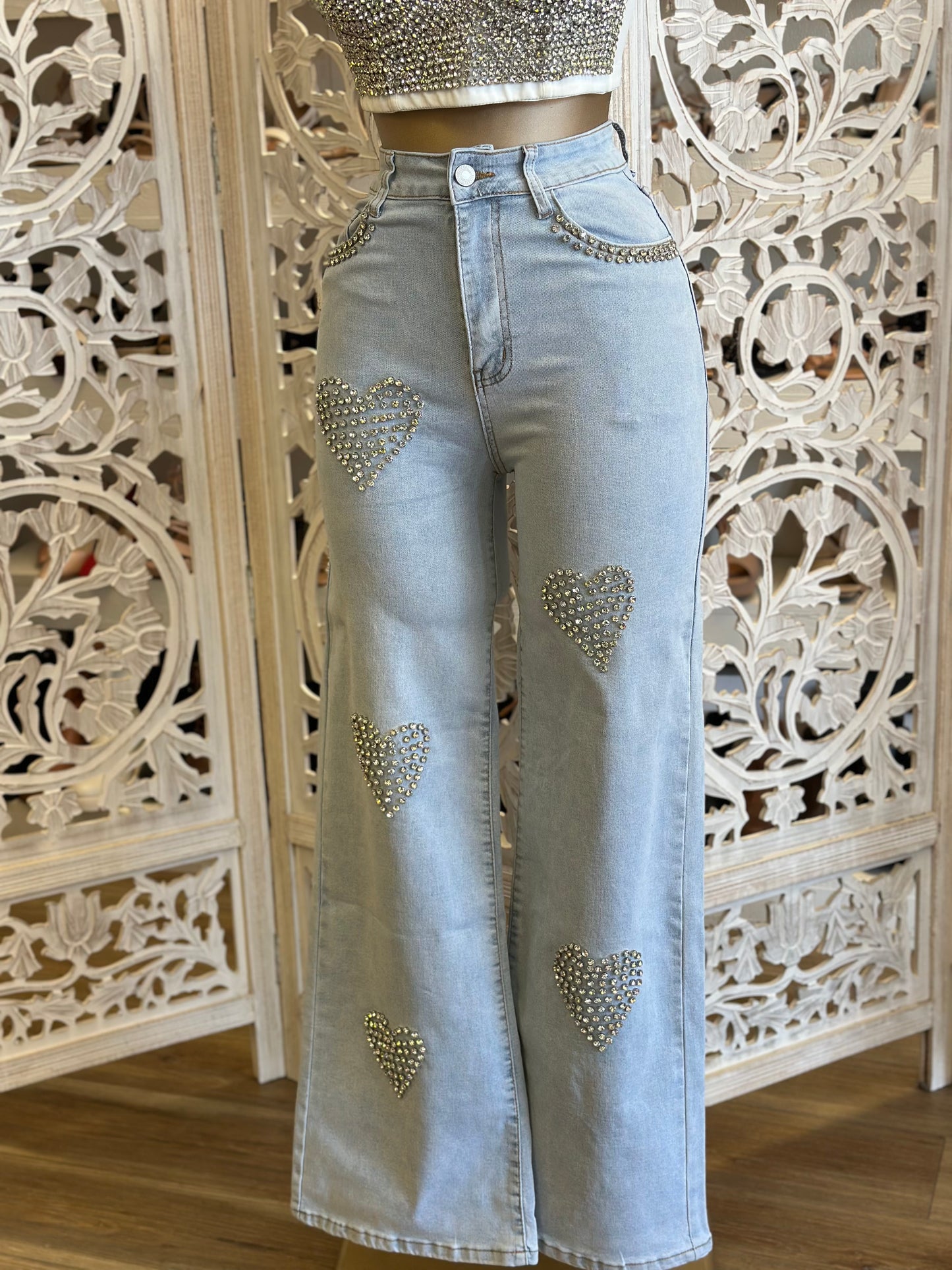 Rhinestone Heart Jeans- Stretchy