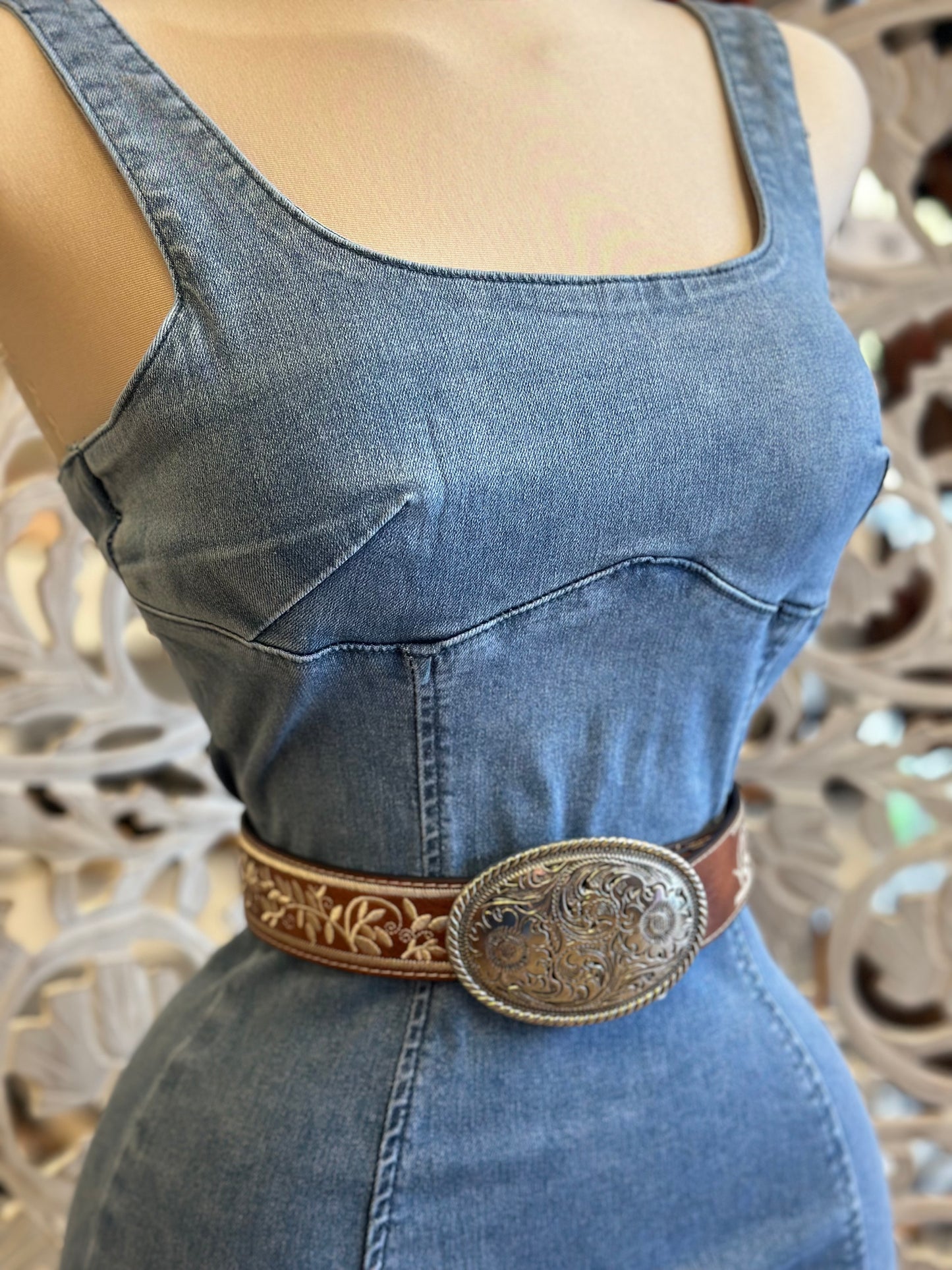 Thick Brown Embroidered Belt