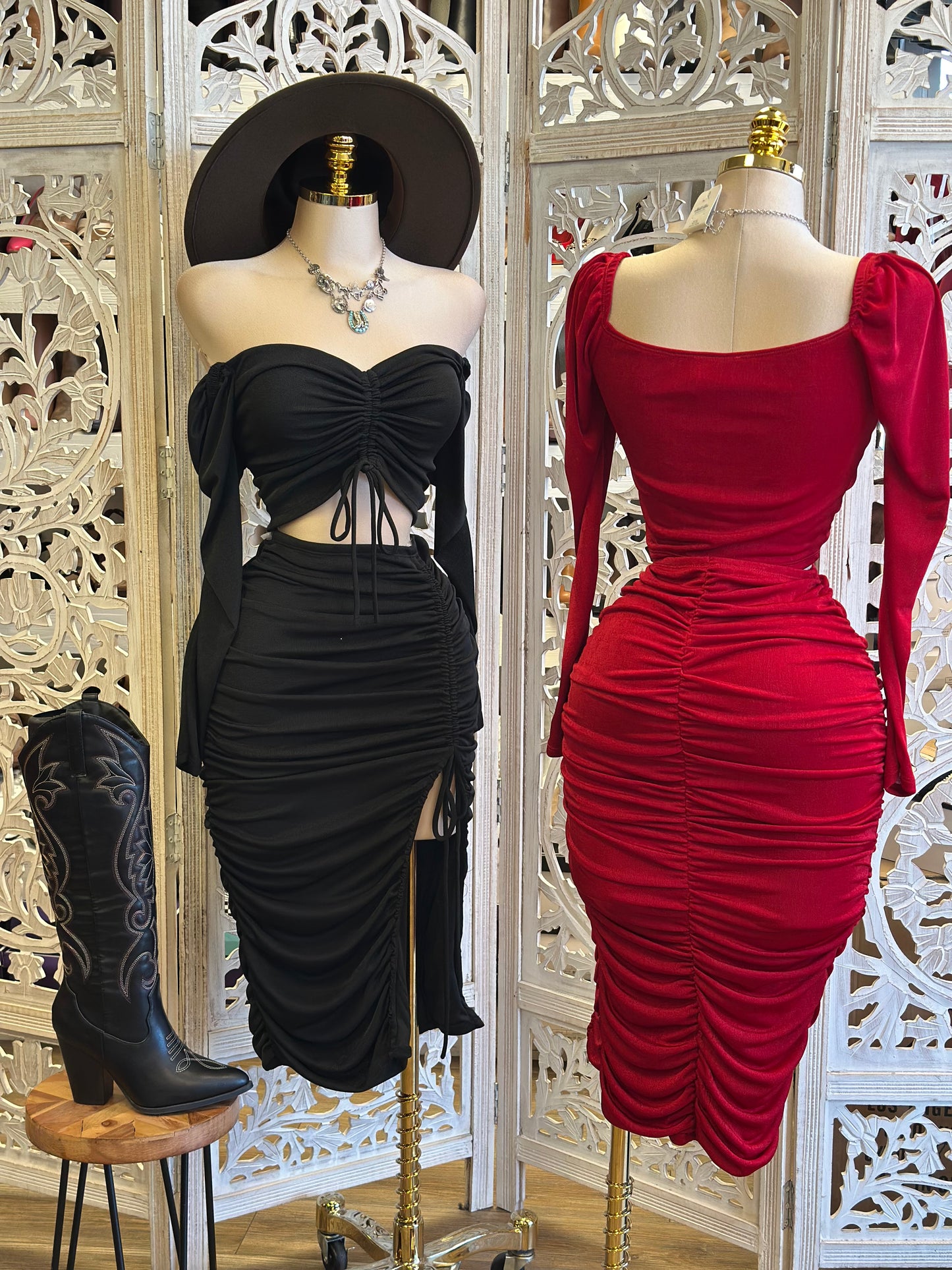 Ruched Off Shoulder Set- Stretchy,Estira