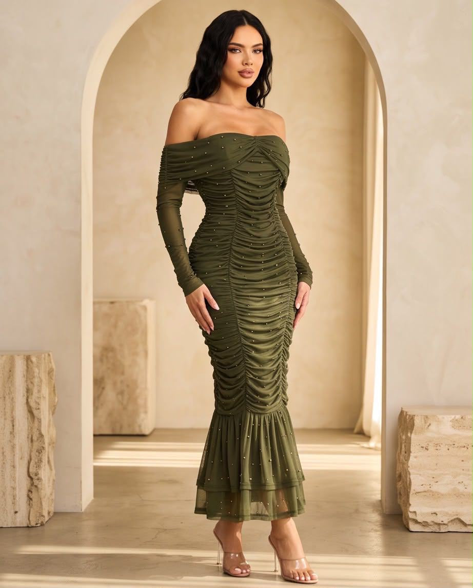 Olivine Pearl Dress- Estira, Stretchy
