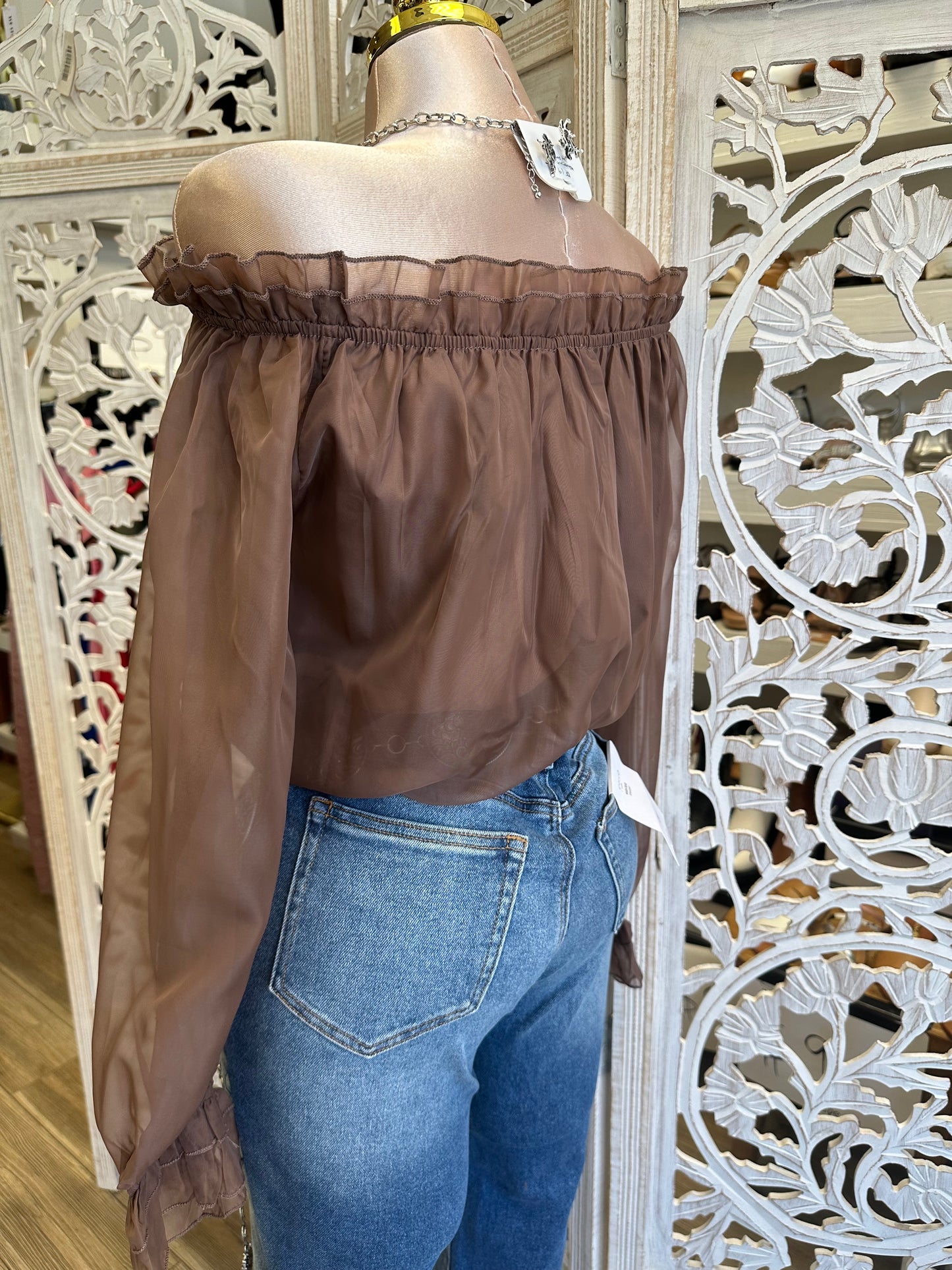 Bell Sleeve Black Off Shoulder Blouse