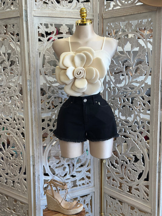Teared Black Denim Shorts-Estira, Stretchy