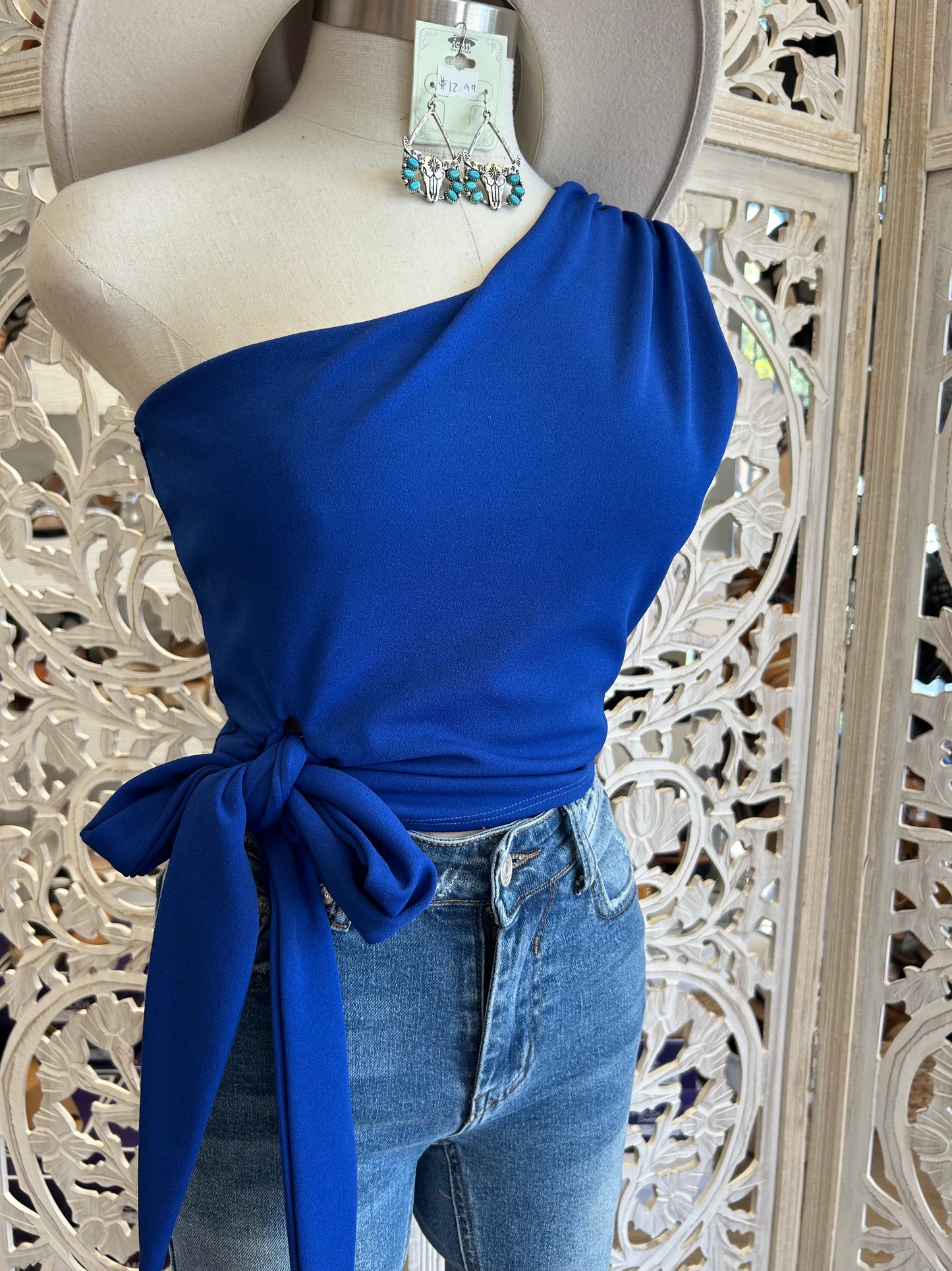 Royal Blue One Sleeve Blouse- Stretchy, Estira