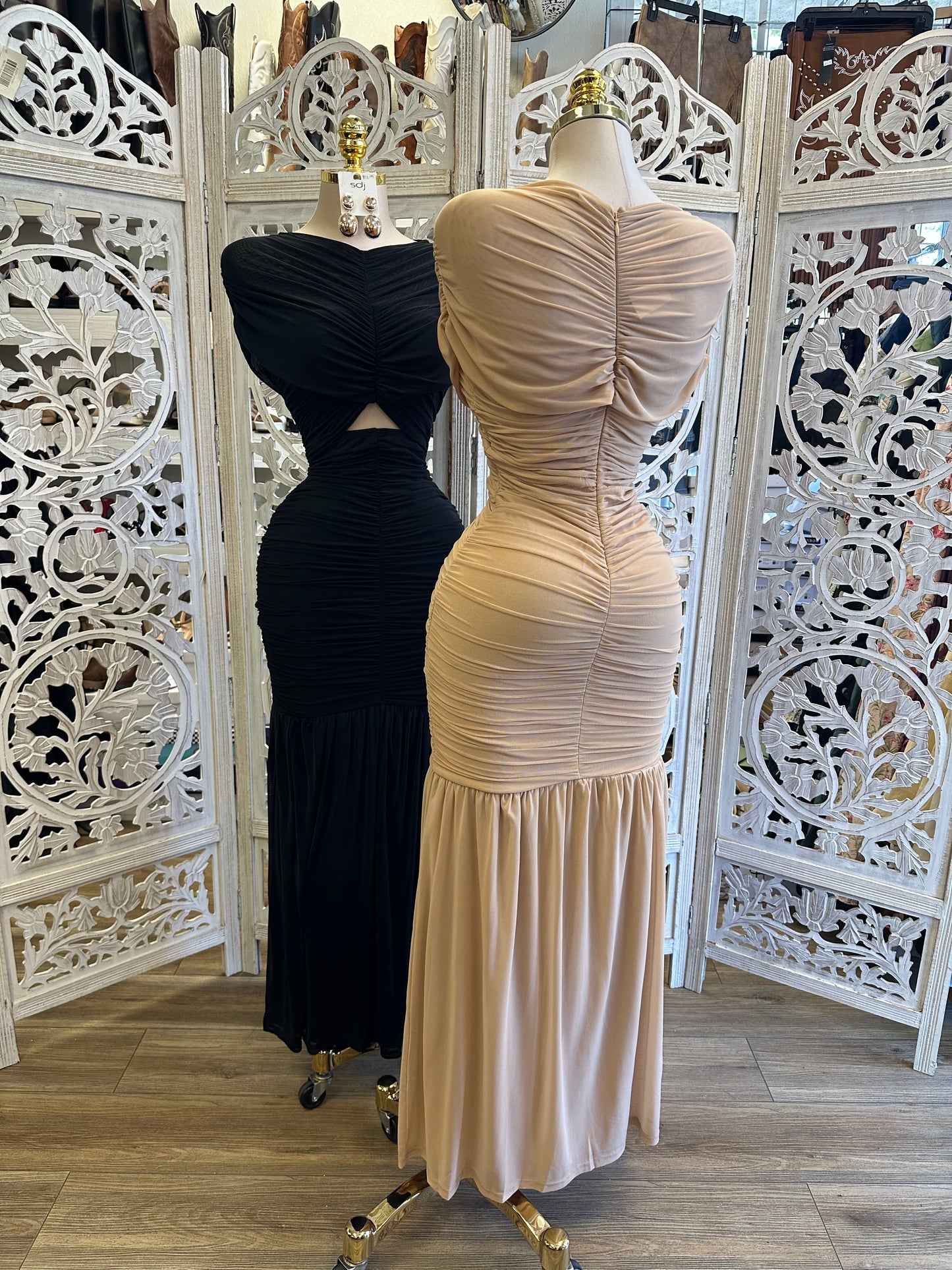 Ruched Covered Evening Dress- Stretchy ,Estira
