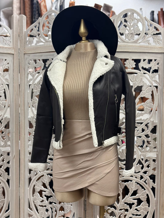 Sherpa Lined Faux Leather Jacket