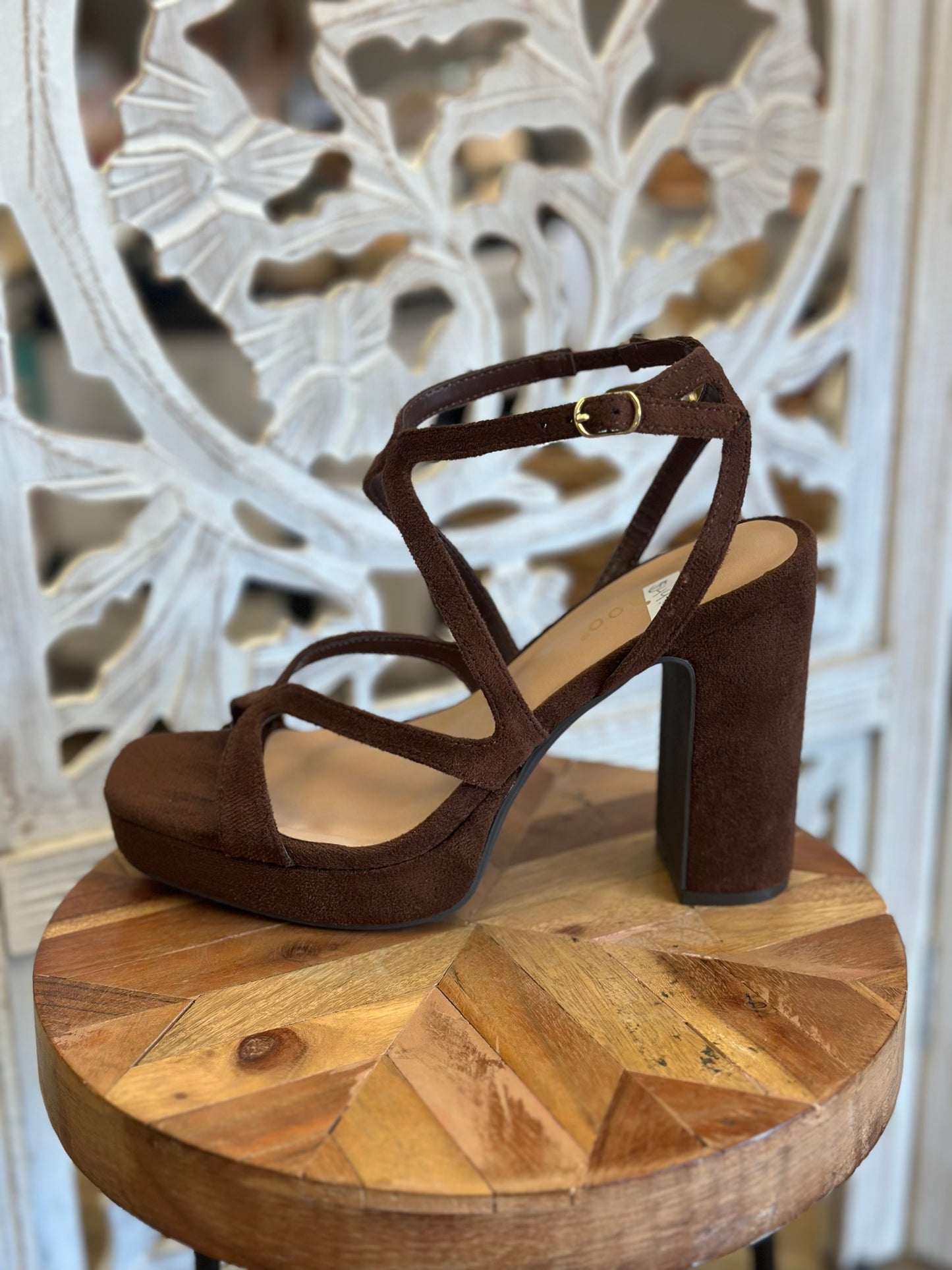 Deep Cacao Strappy Platform Heels