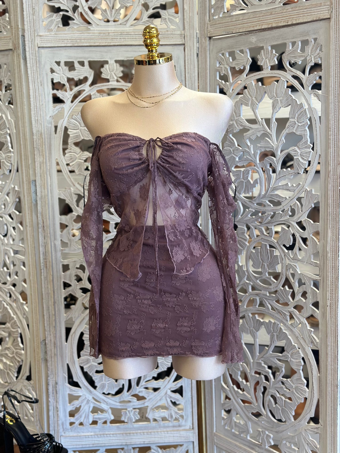 Lace Purple Mini Skirt Set - Estira, Stretchy