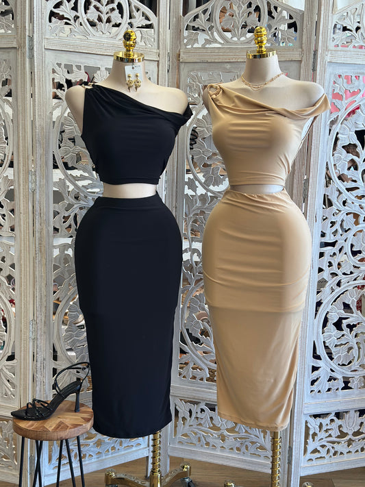 Asymmetrical Solid Color Set- Estira,Stretchy