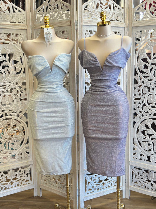 Glittery Heart line Midi Dress- Stretchy,Estira poco