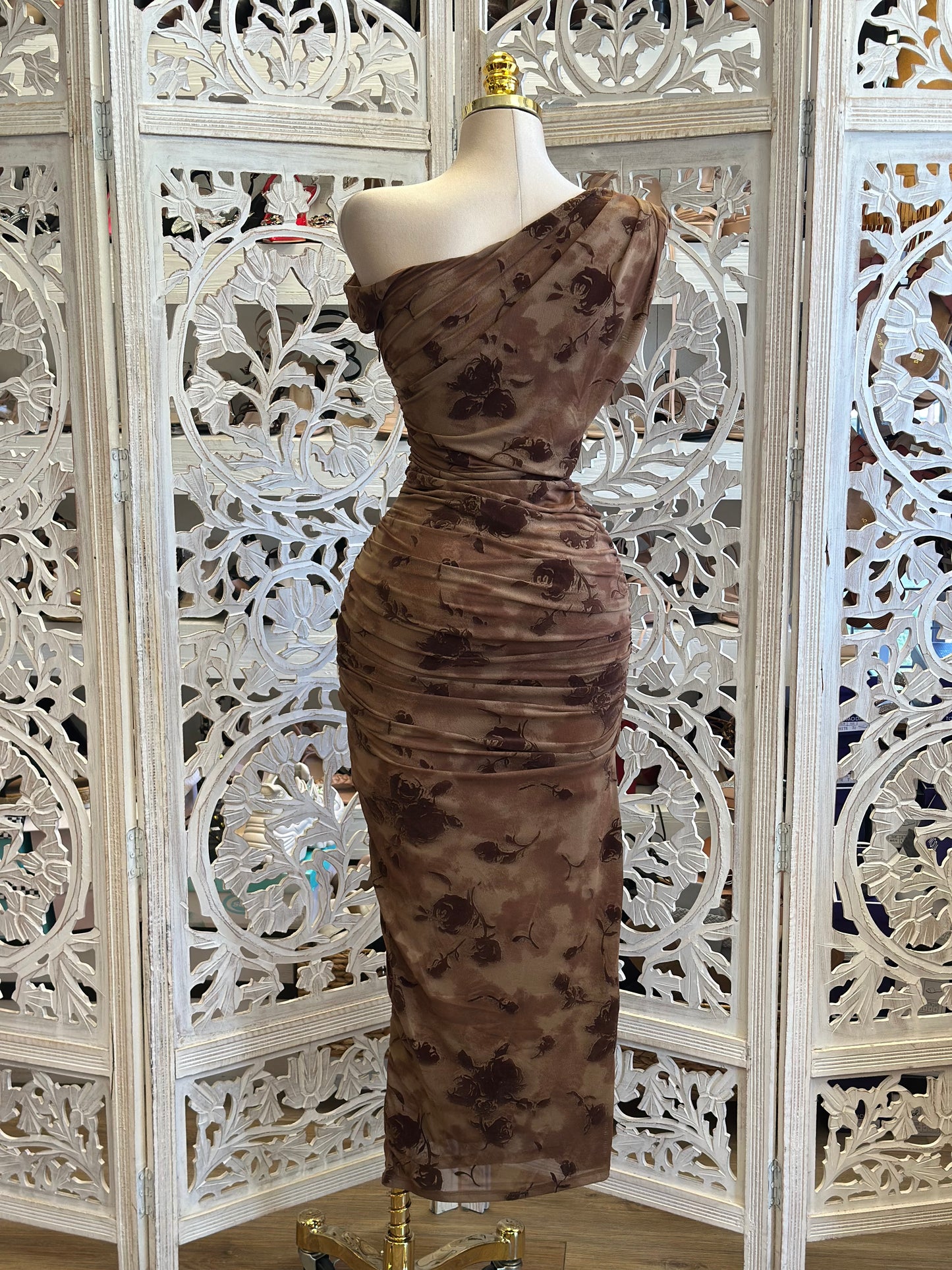 Asymmetrical Wrapped Floral Dress-Estira, Stretchy