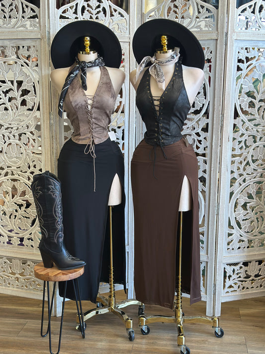 High Slit Ruched Skirt-Estira, Stretchy