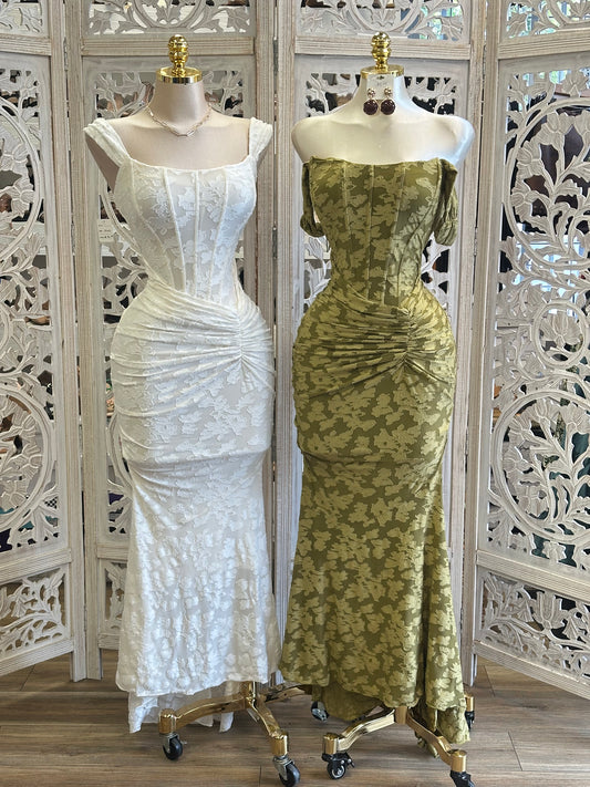 Vintage Floral Devoré Corset Maxi Gown -Stretchy,Estira