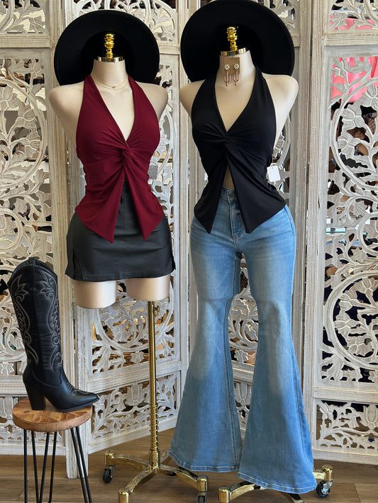 Split Twisted Blouse- Estira, Stretchy