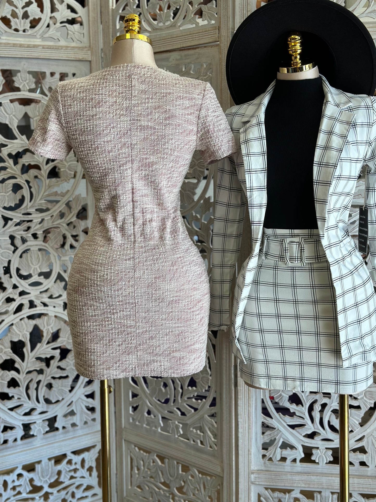 Pale Pink Button Ribbed Mini Dress- Stretchy, Estira