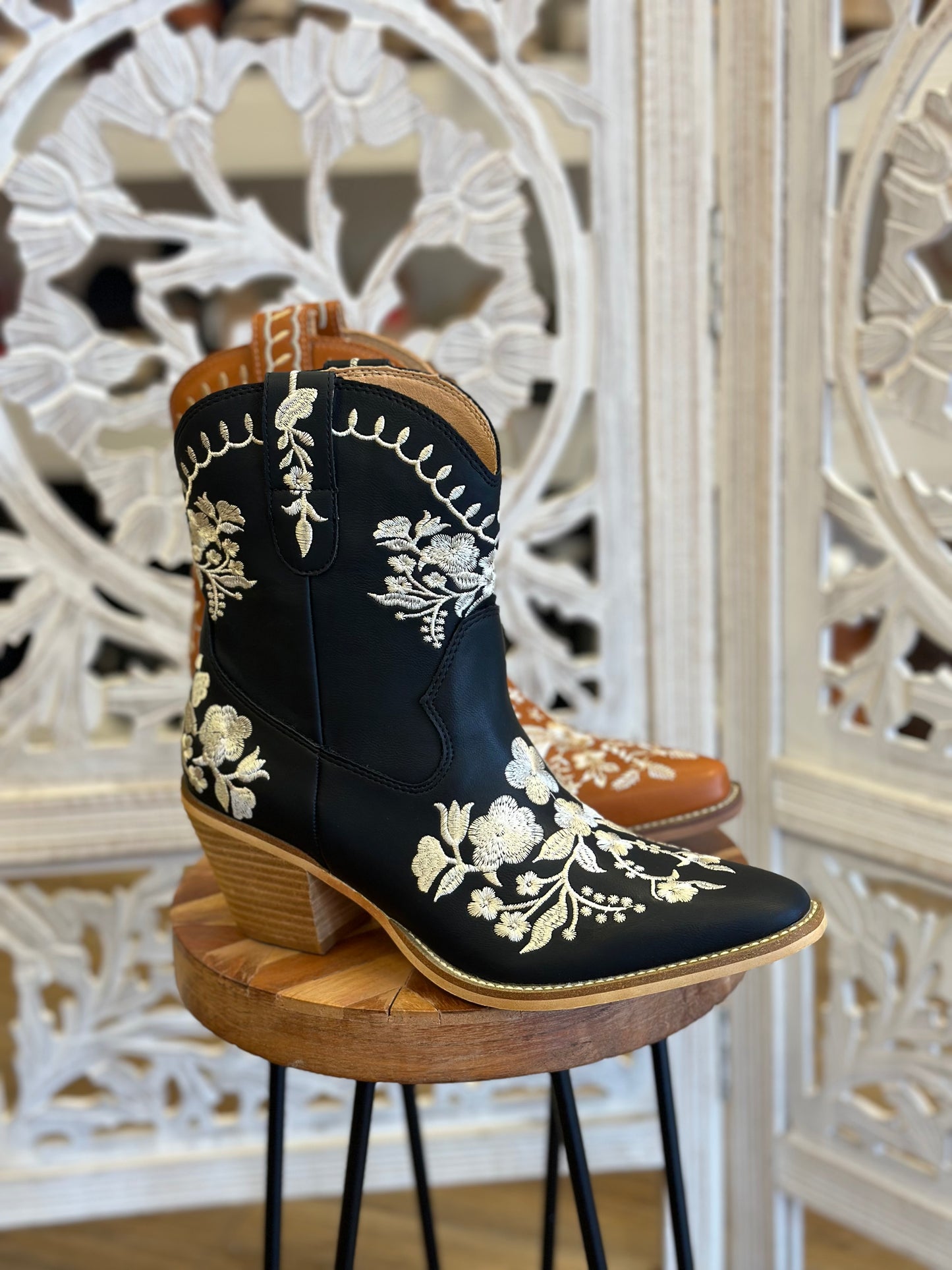 Embroidered Mini Western Boots