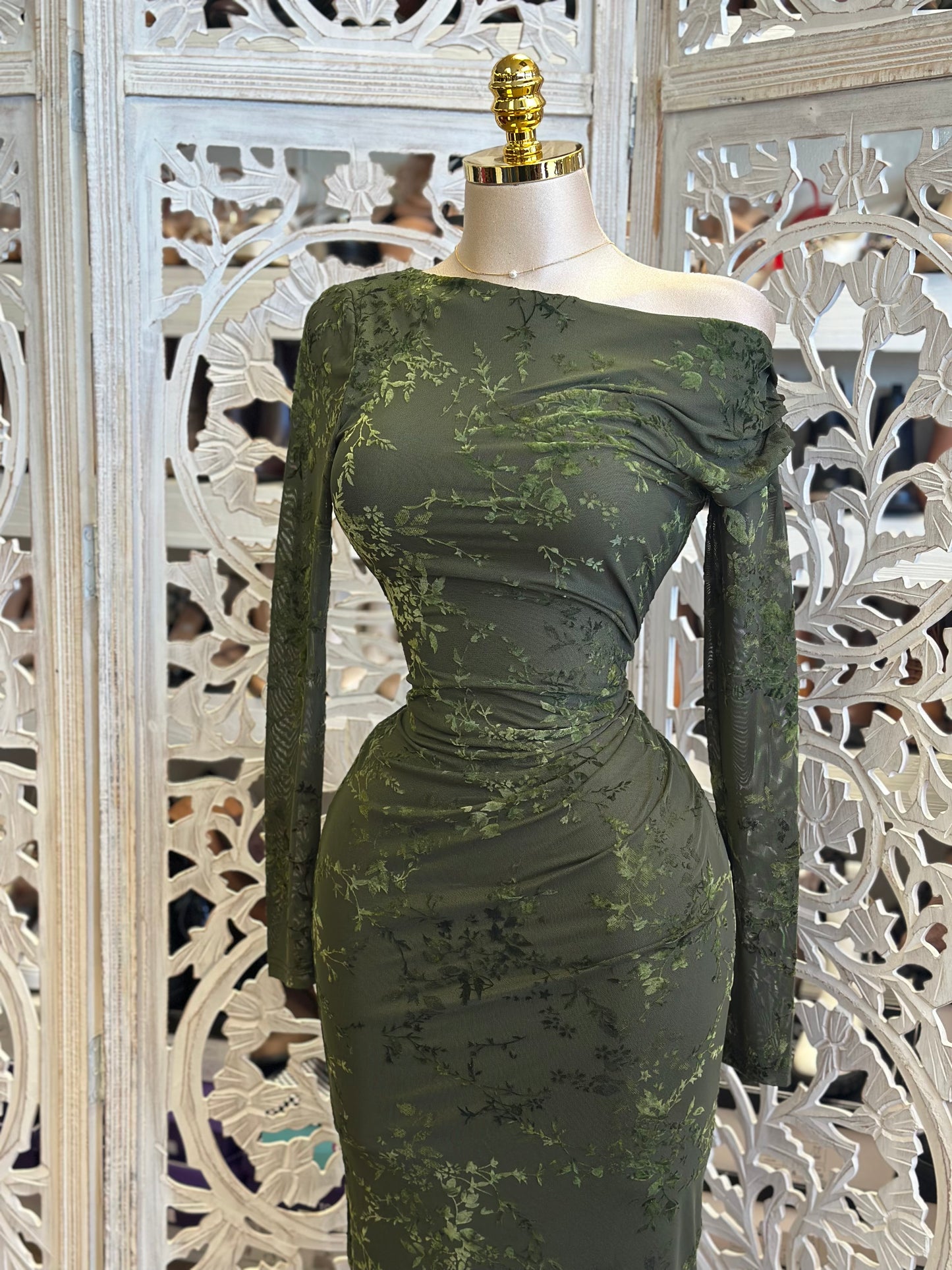 Asymmetrical Velvet Vine  Dress-Stretchy, Estira