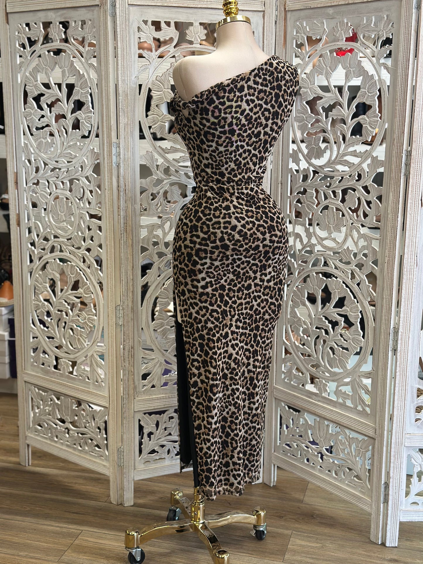 Cheetah One Sleeve Dress- Stretchy,Estira