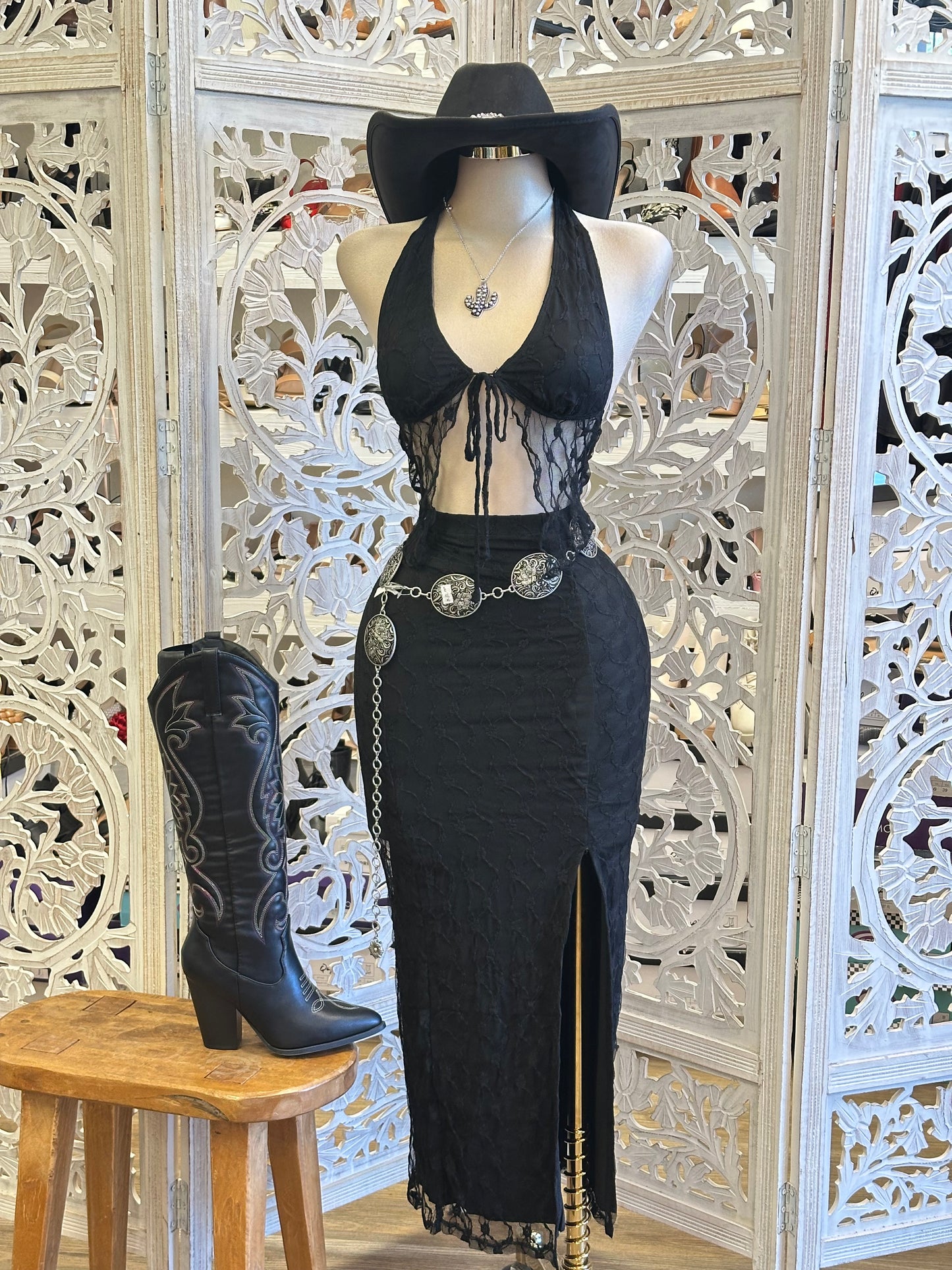 Black Lace Midi Set- Estira,Stretchy