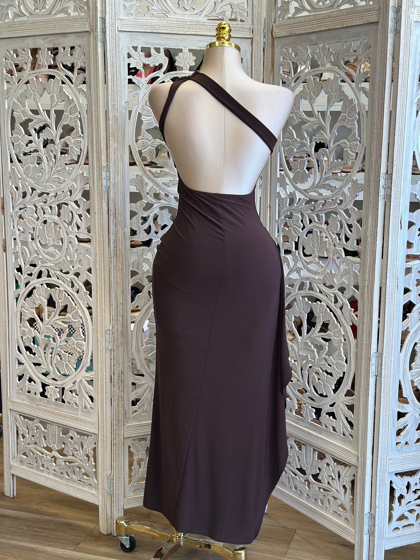 Asymmetrical Espresso Dress-Estira, Stretchy
