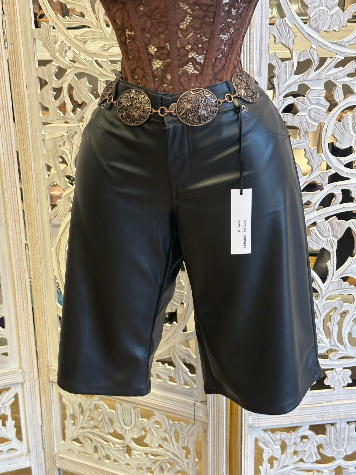 Downtown Edge Faux Leather Shorts- Stretchy, Estira