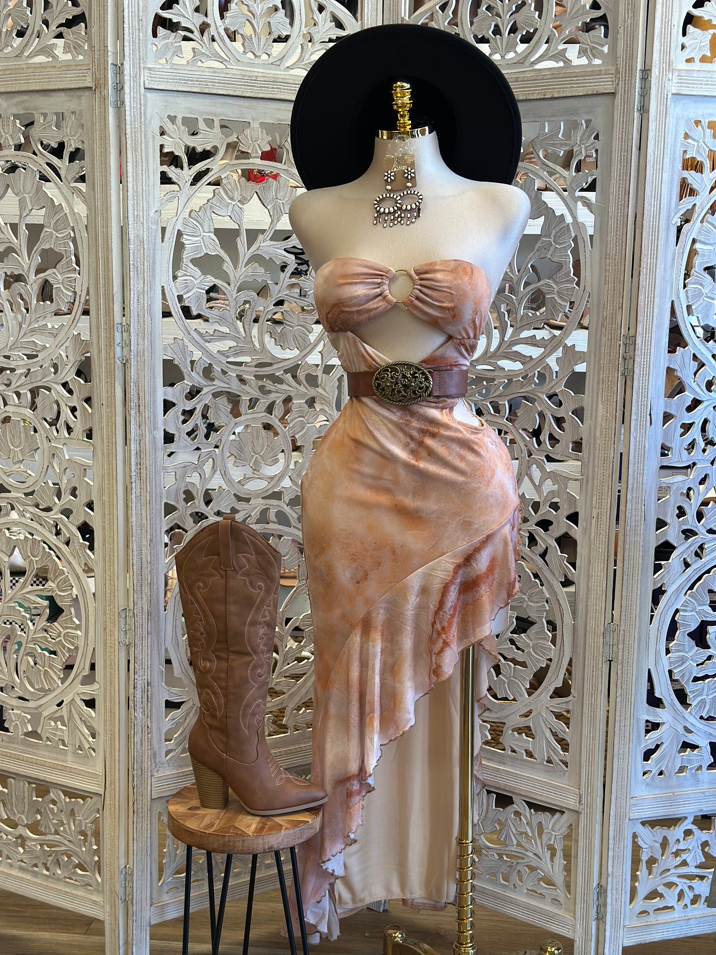 Sunkissed Pattern Draped Dress- Stretchy, Estira