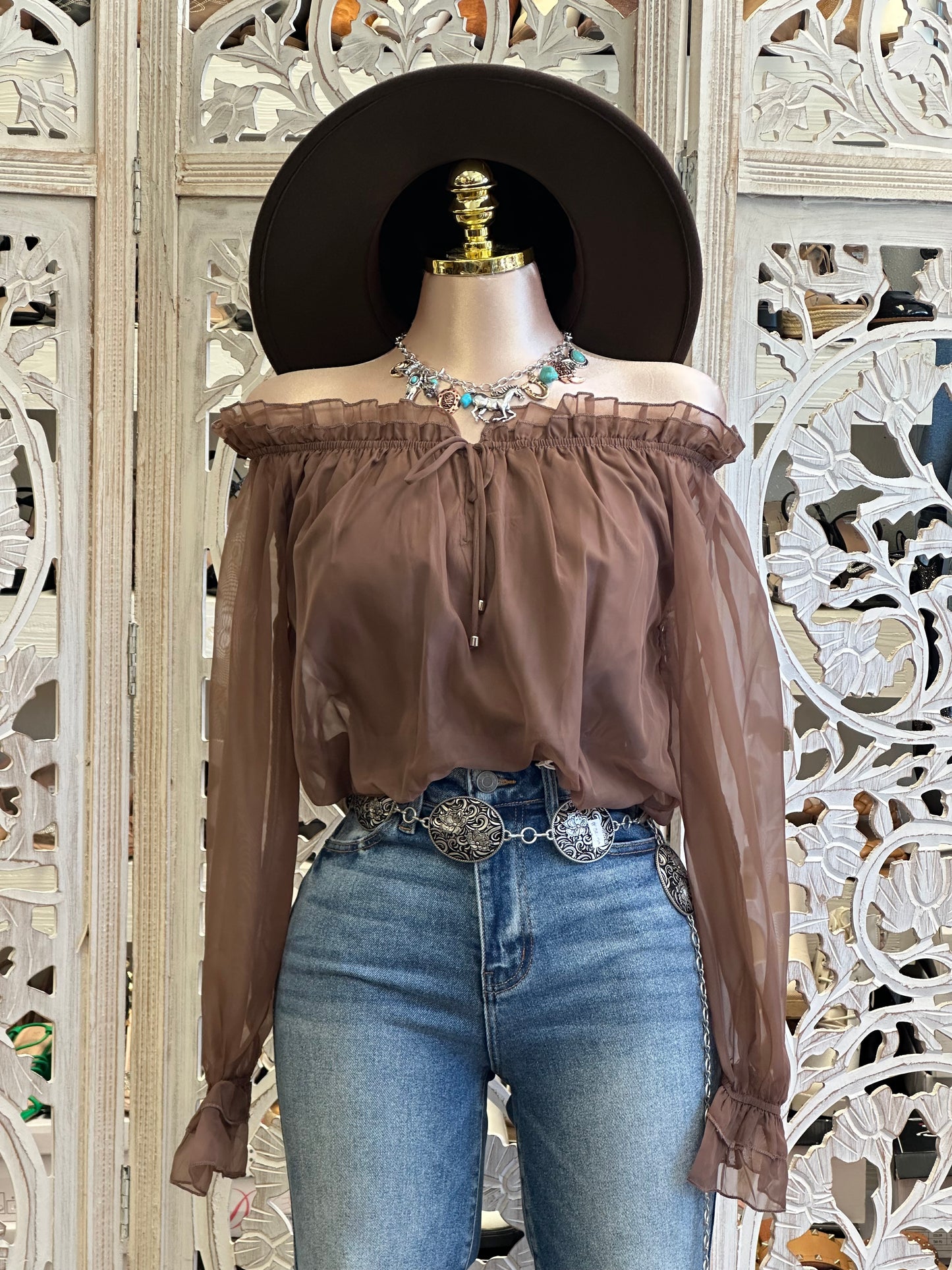 Bell Sleeve Black Off Shoulder Blouse