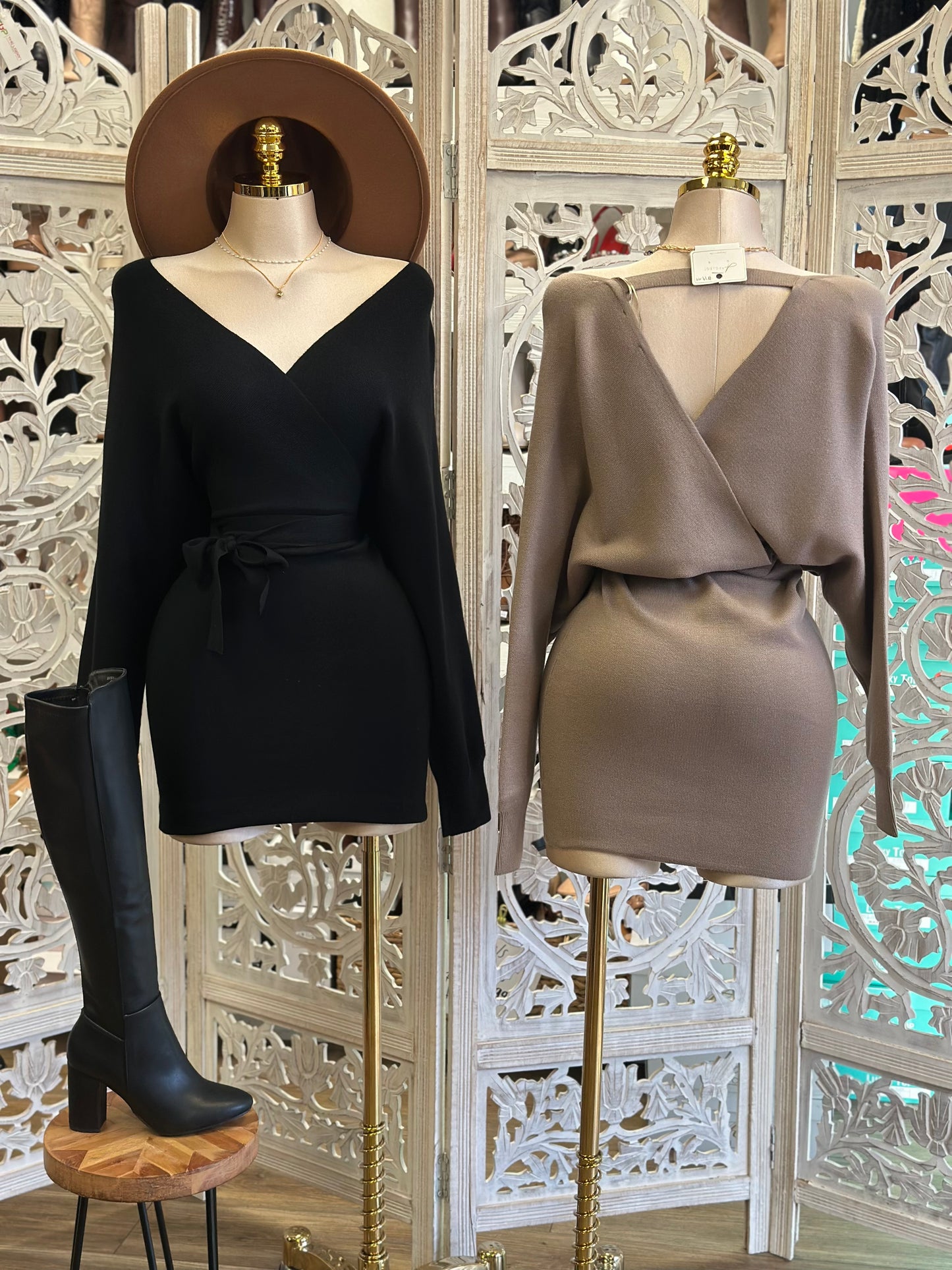 Wrapped Mini Sweater Dress- Stretchy,Estira