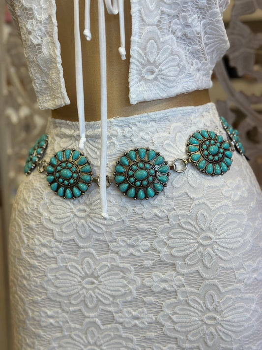 Turquoise Floral Chain Belt