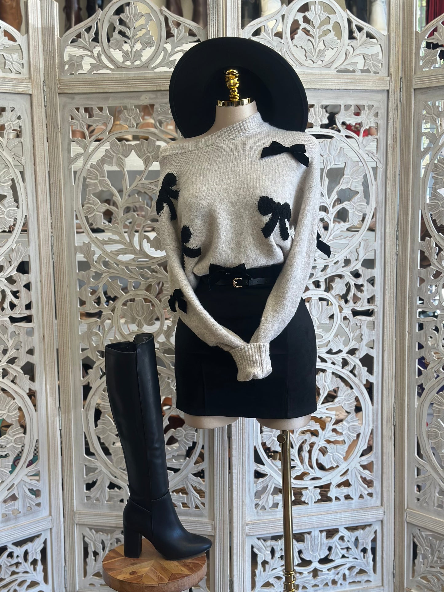 Black Ribbons Heathered Sweater