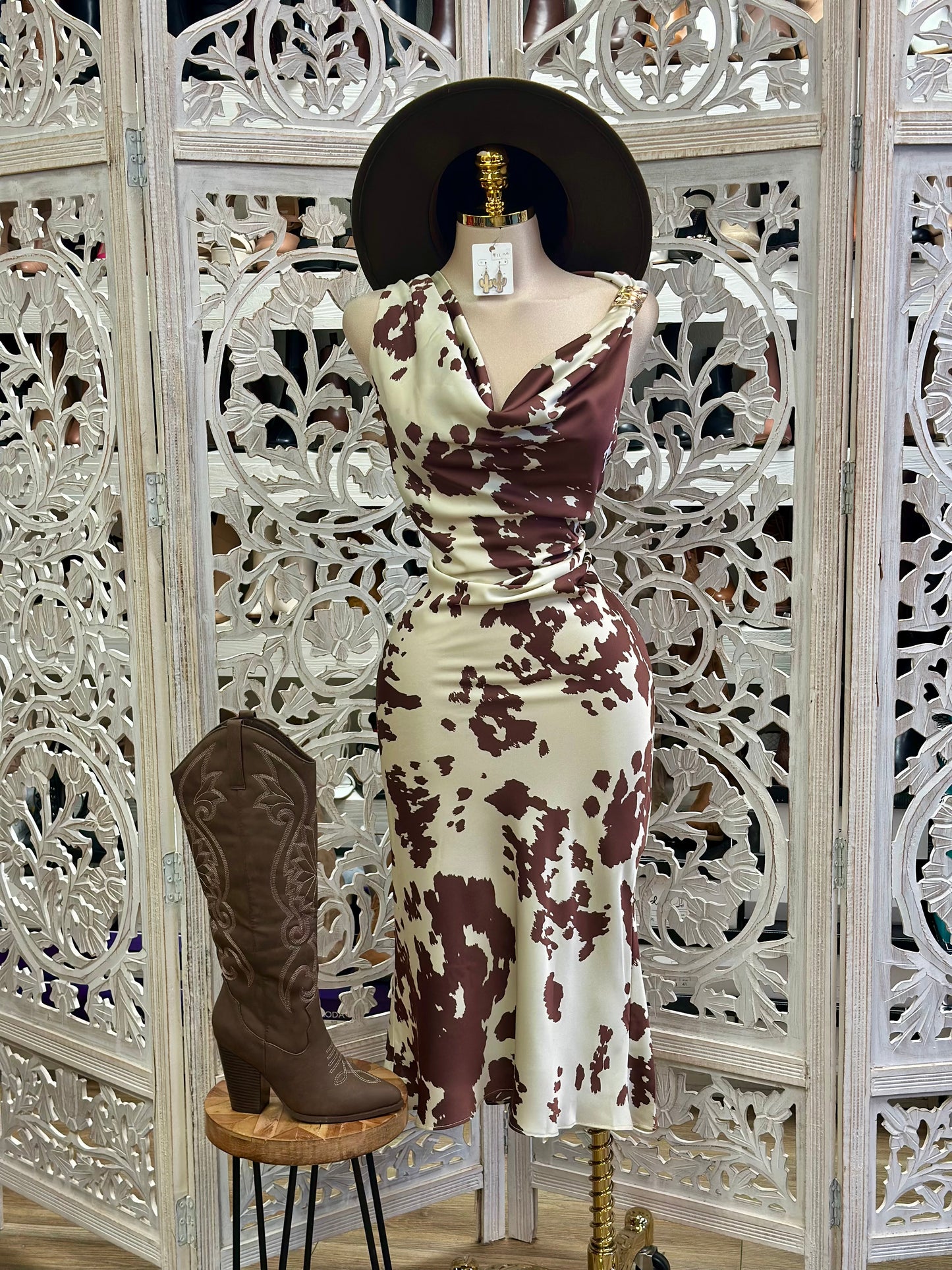 Cow Print Silky Dress-Not Stretchy, No Estira