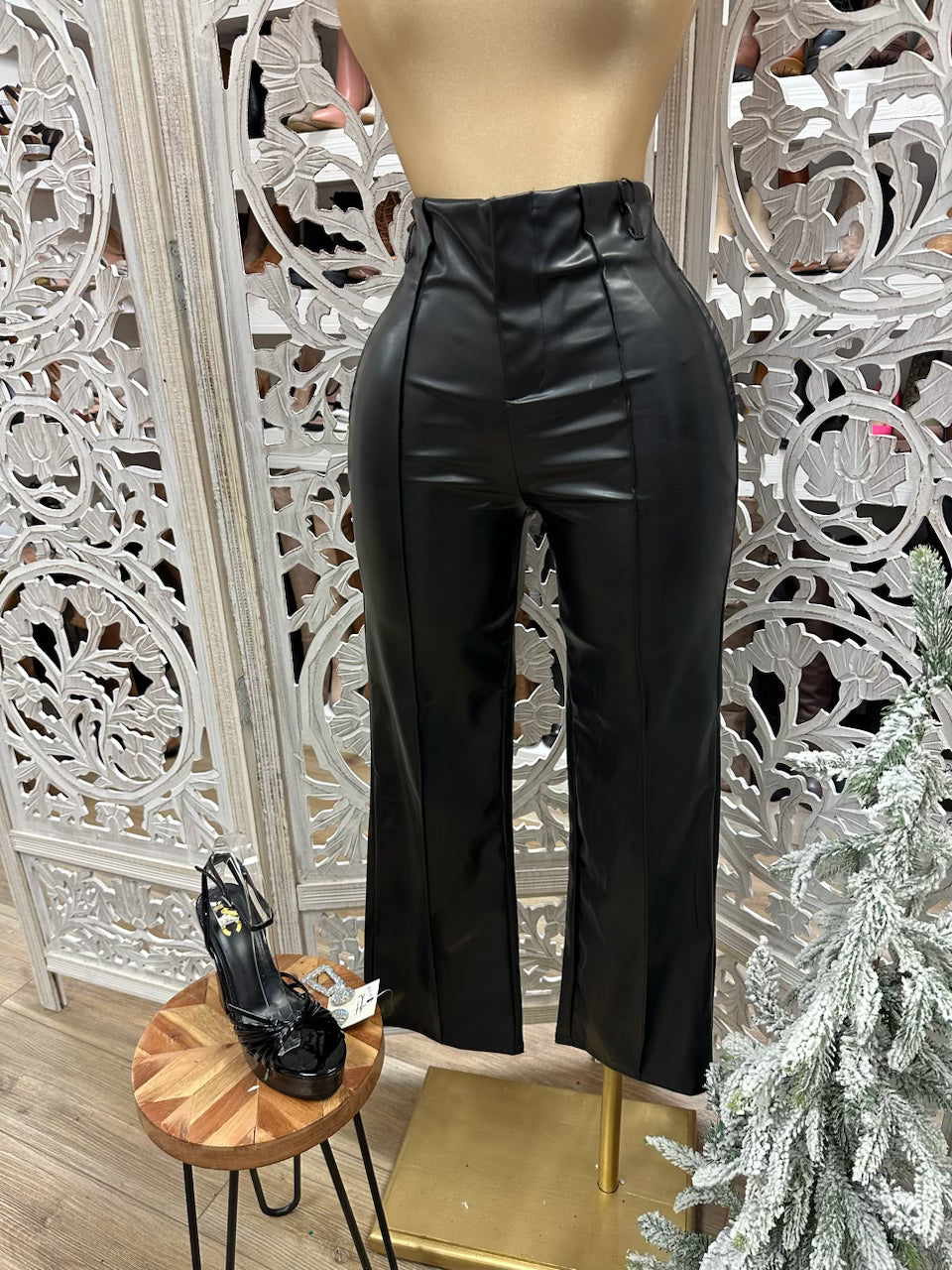 Faux Leather Black Flare Pants