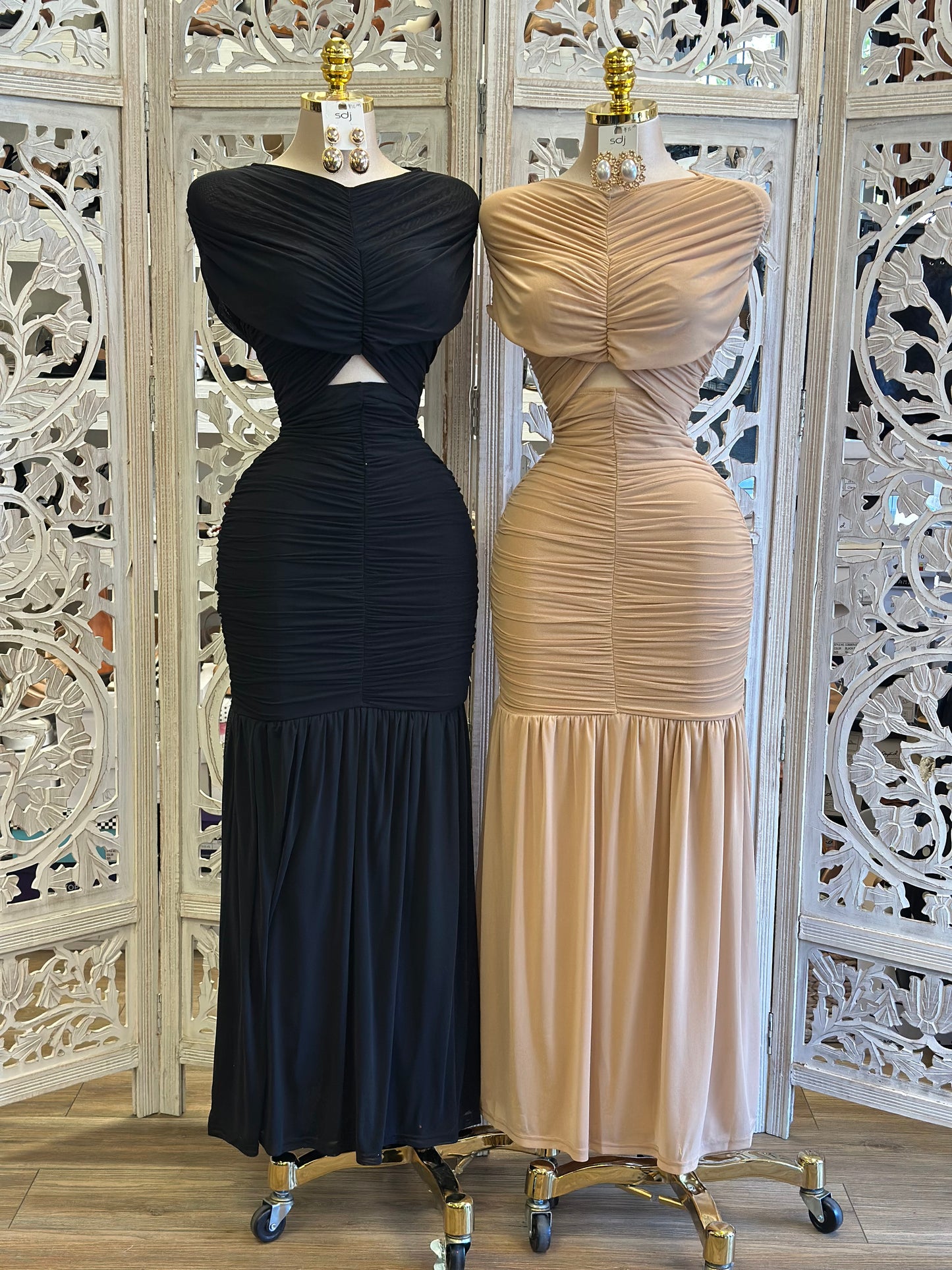 Ruched Covered Evening Dress- Stretchy ,Estira