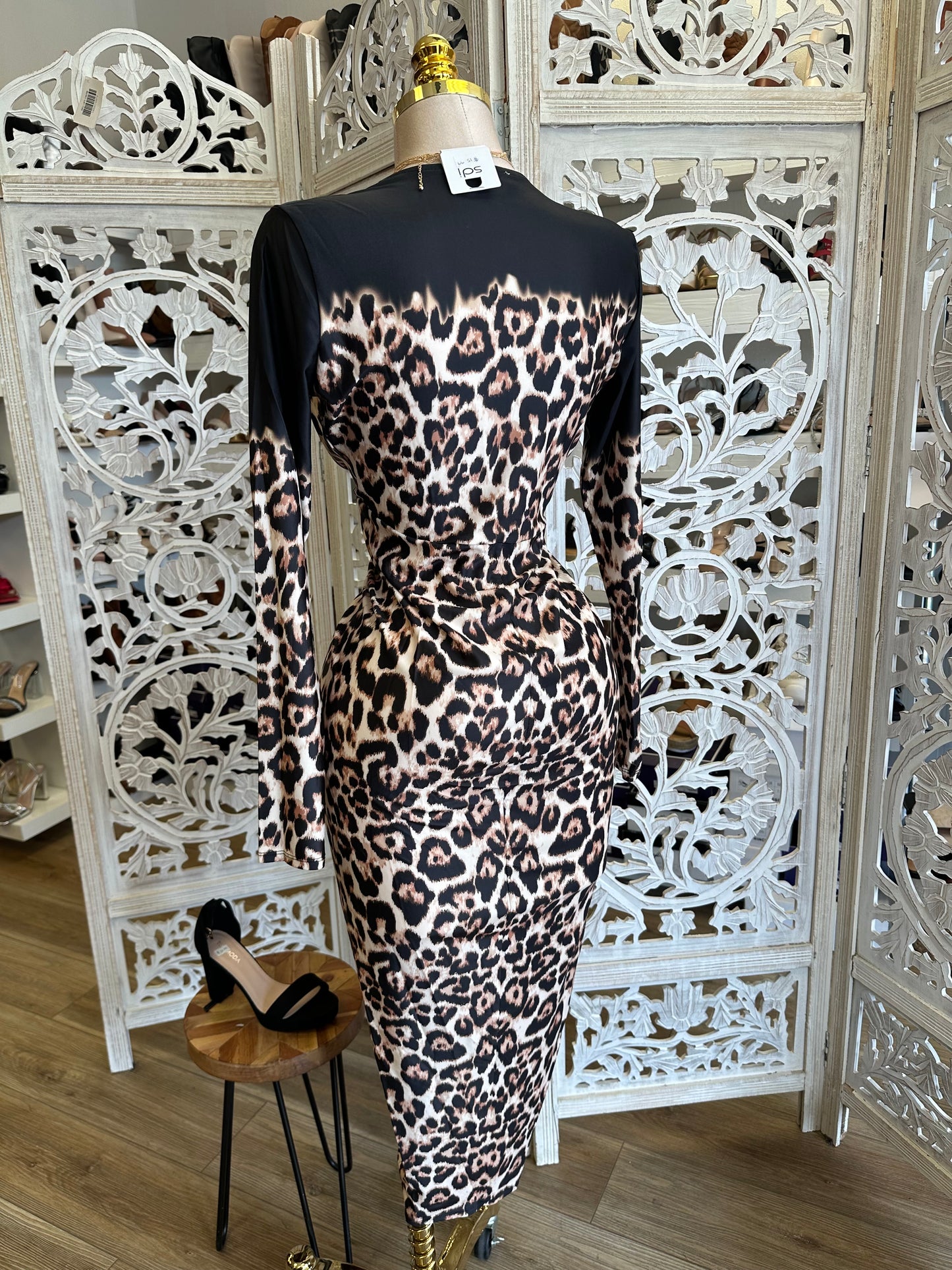 Deep V Leopard Print Dress - Estira, Stretchy