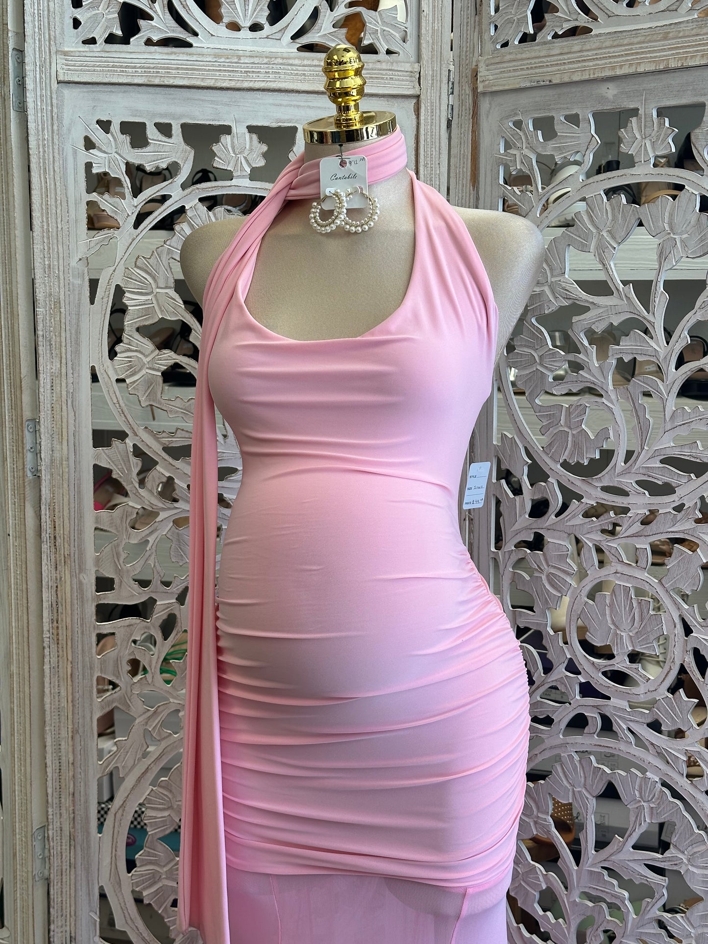 Mesh Scooped Maxi Dress- Stretchy, Estira