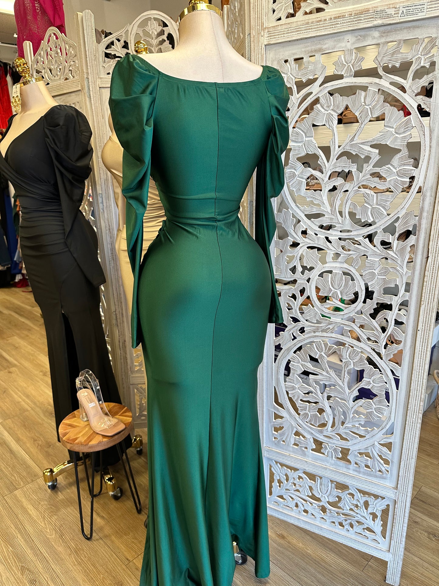 Ruched Long Sleeve Wrapped Gown- Stretchy,Estira
