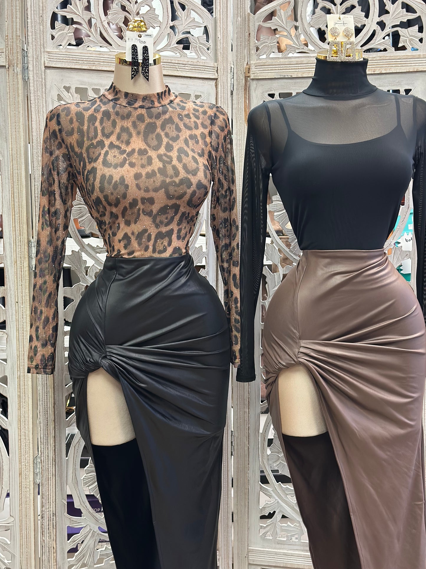 Faux Leather High Leg Knotted Skirt-  Stretchy , Estira