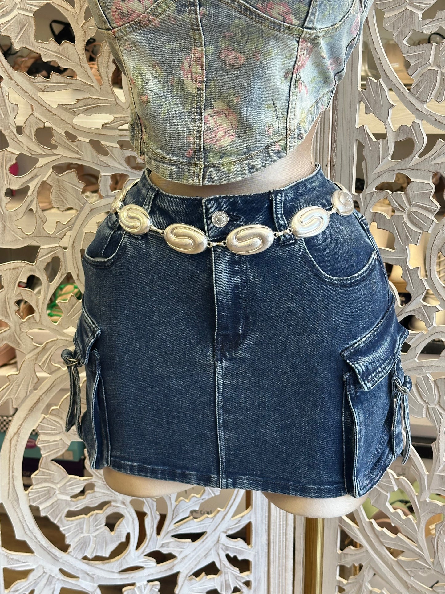 Sculpted Denim Utility Skirt -Estira ,  Stretchy